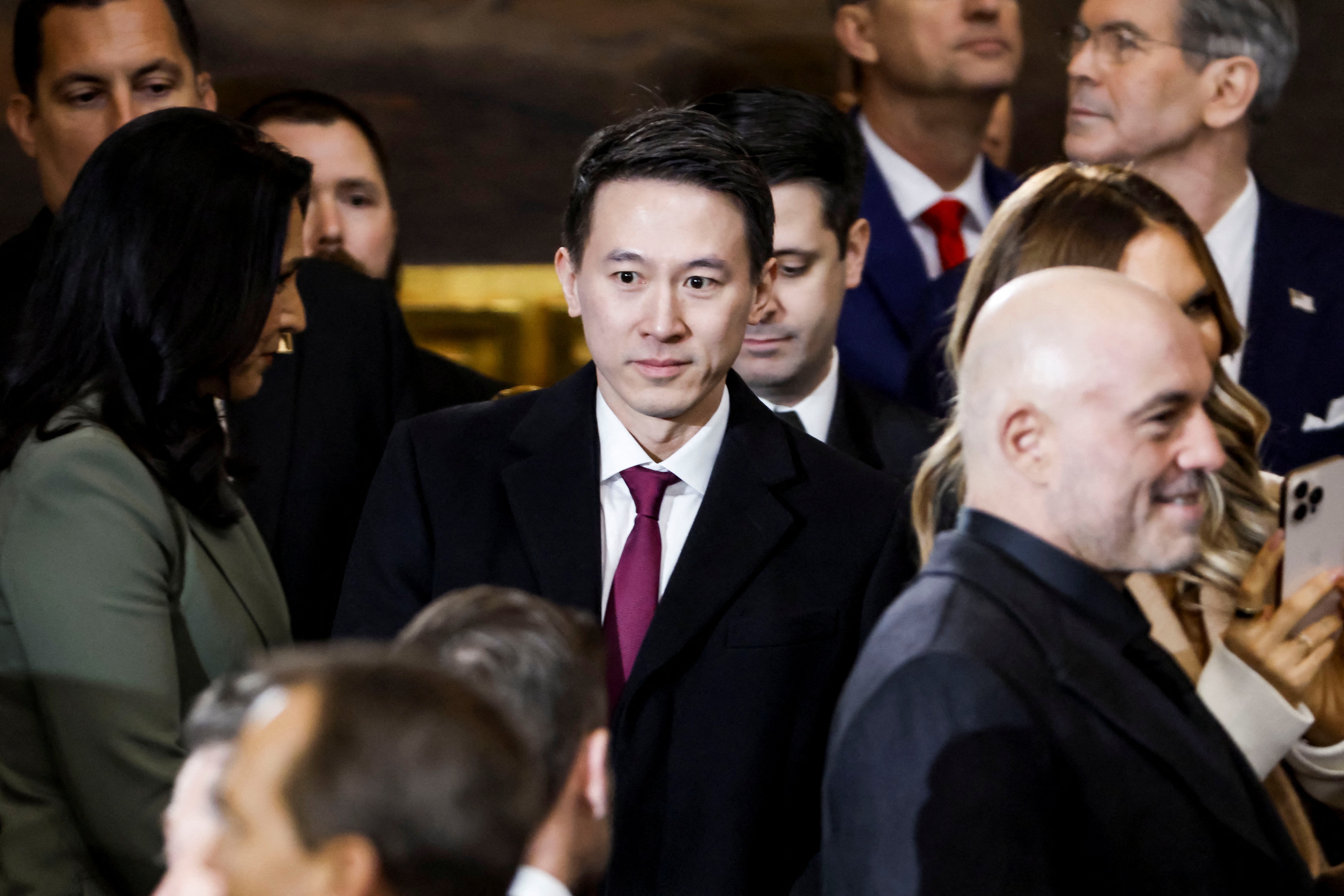 Shou Zi Chew (C), the CEO of TikTok, arrives at Donald Trump’s inauguration
