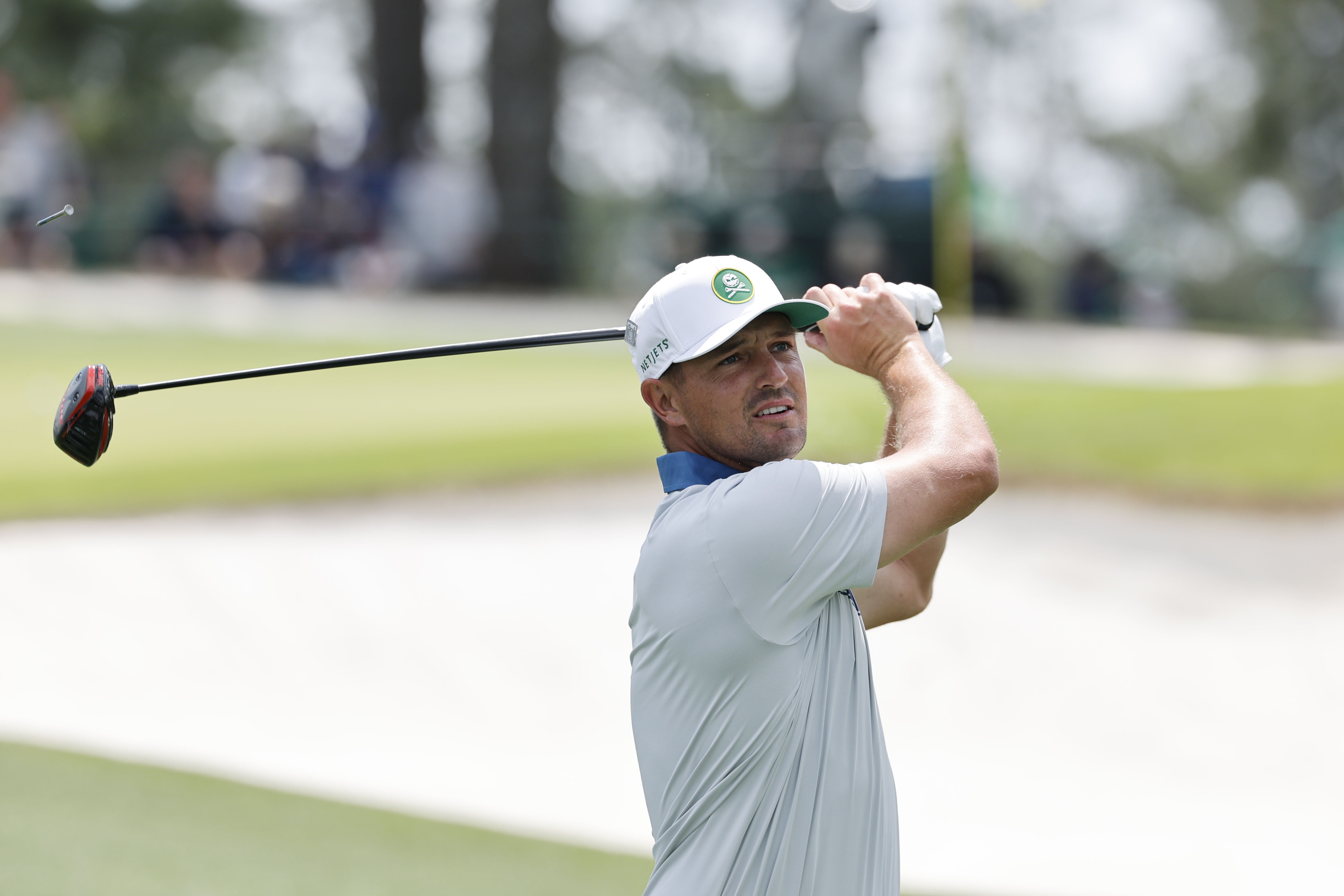 Bryson DeChambeau of the US hits on the third tee during a practice round