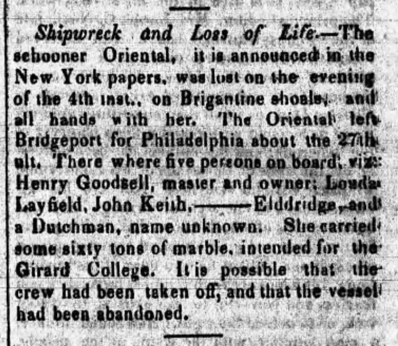 Researchers found a 1844 newspaper clipping from the York Democratic Press detailing the captain.