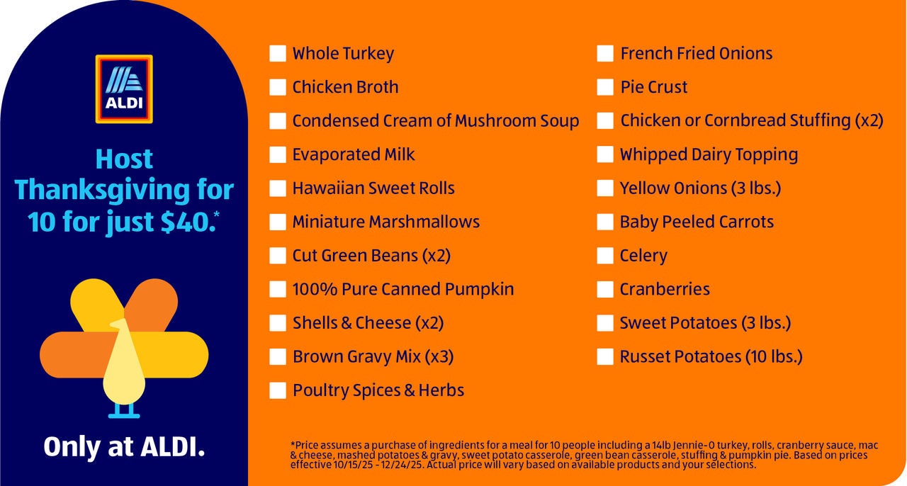 Aldi shoppers can purchase their entire Thanksgiving meal for just $40 - which is less than the cost of a pumpkin spice latte.