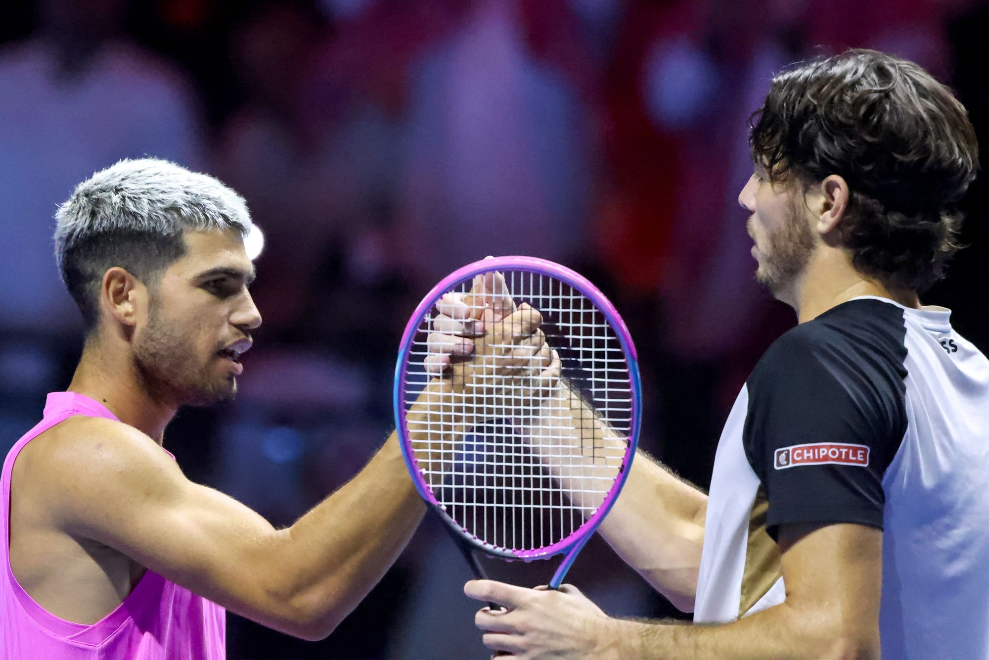 Alcaraz beat Fritz in the other semi-final to join Sinner in the Six Kings Slam final