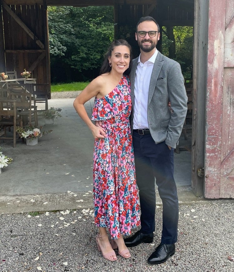 Mrs Henders with her husband, Brandon. The couple also have two sons aged six and four
