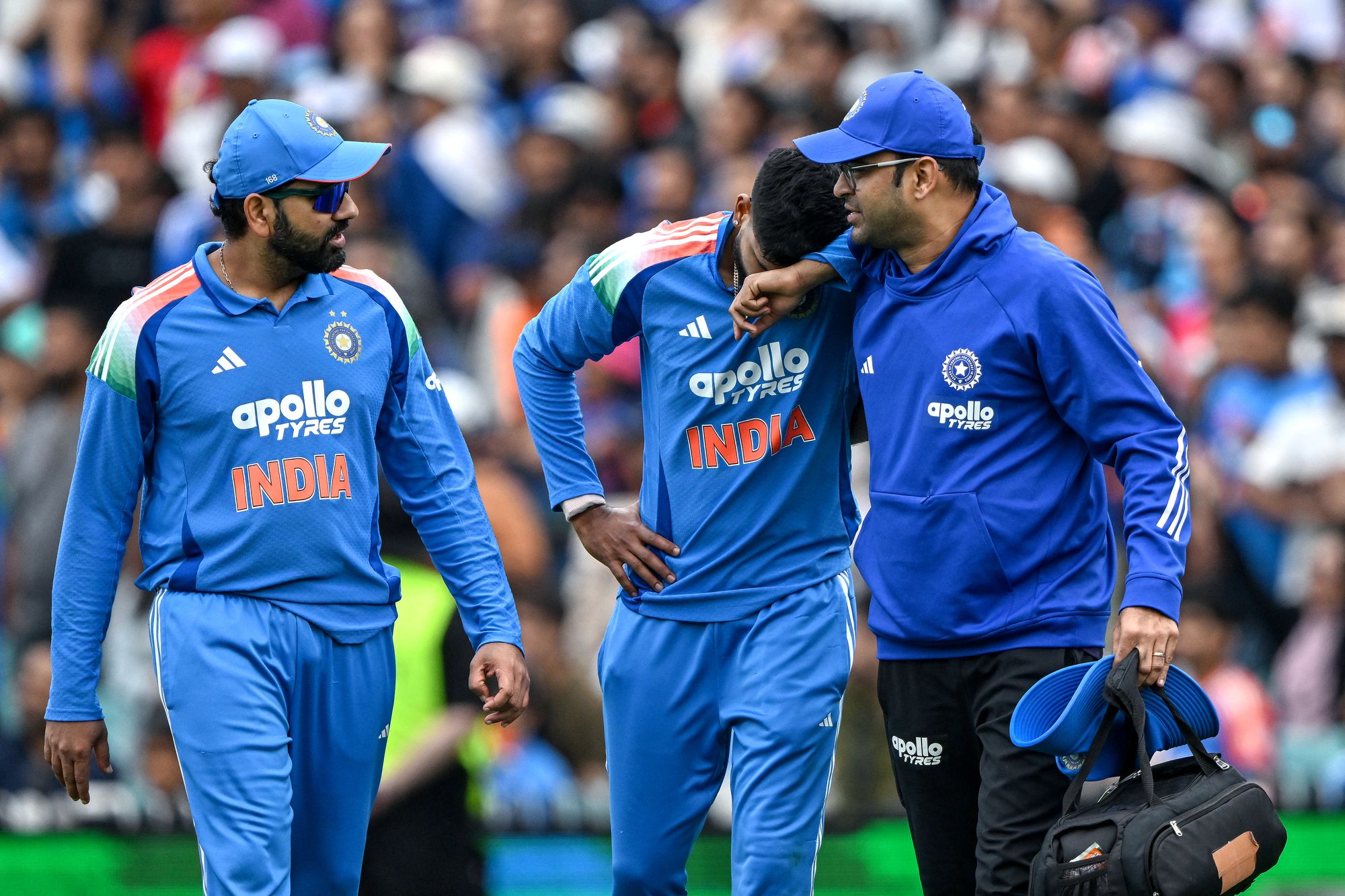 He was then escorted off the field and taken to hospital