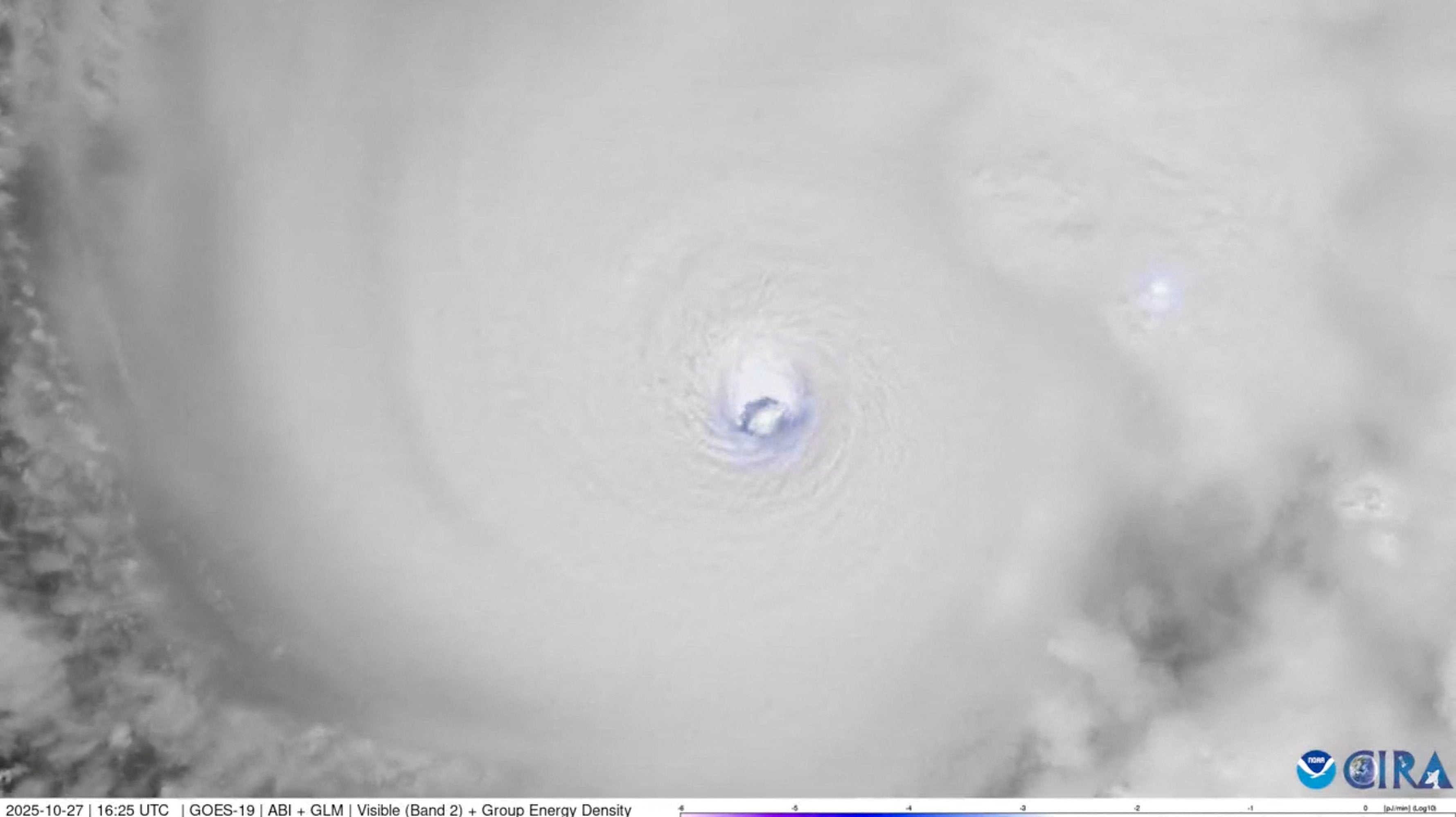 Lightning flashes within the eye of Hurricane Melissa