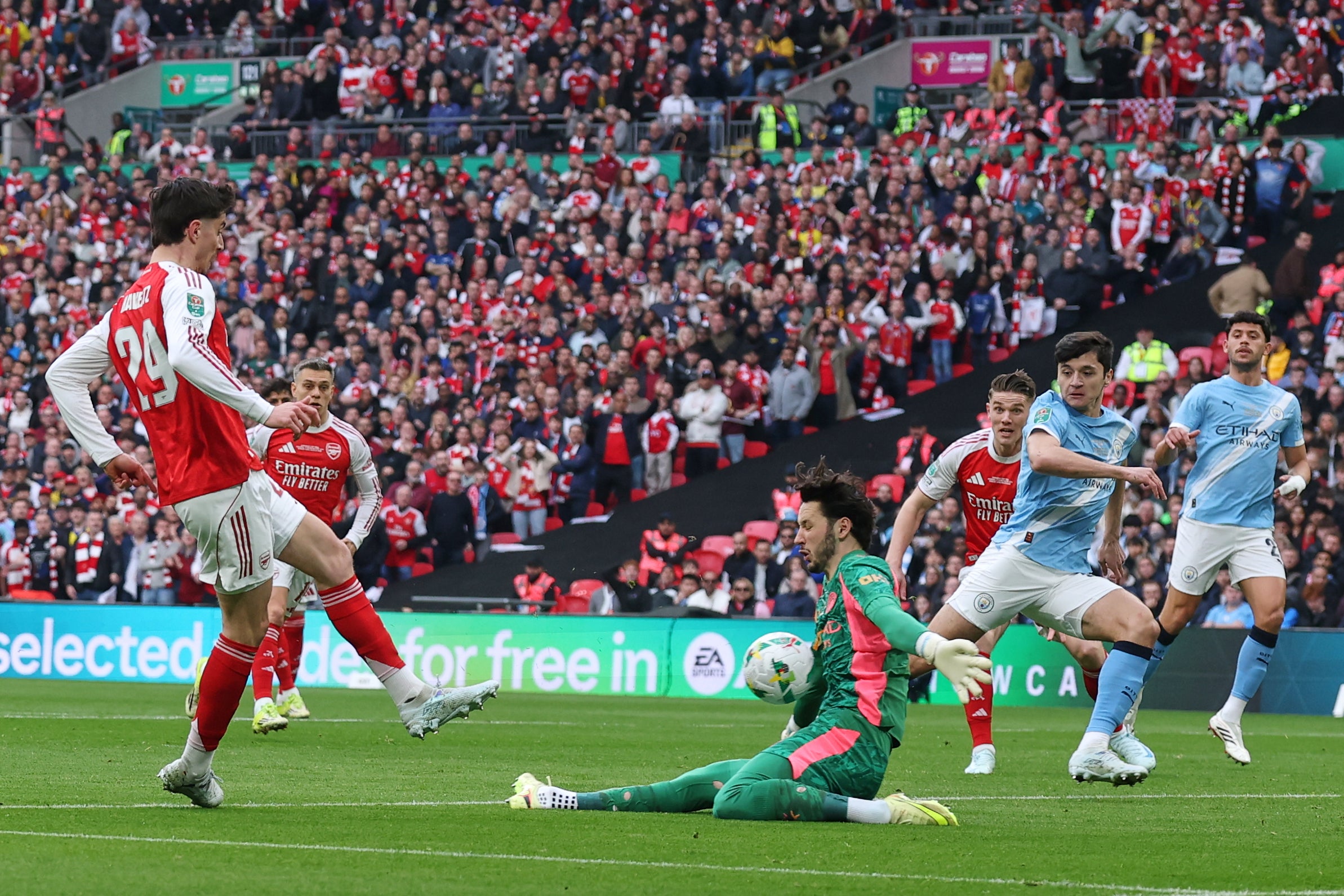 Man City goalkeeper James Trafford produced a crucial early triple save