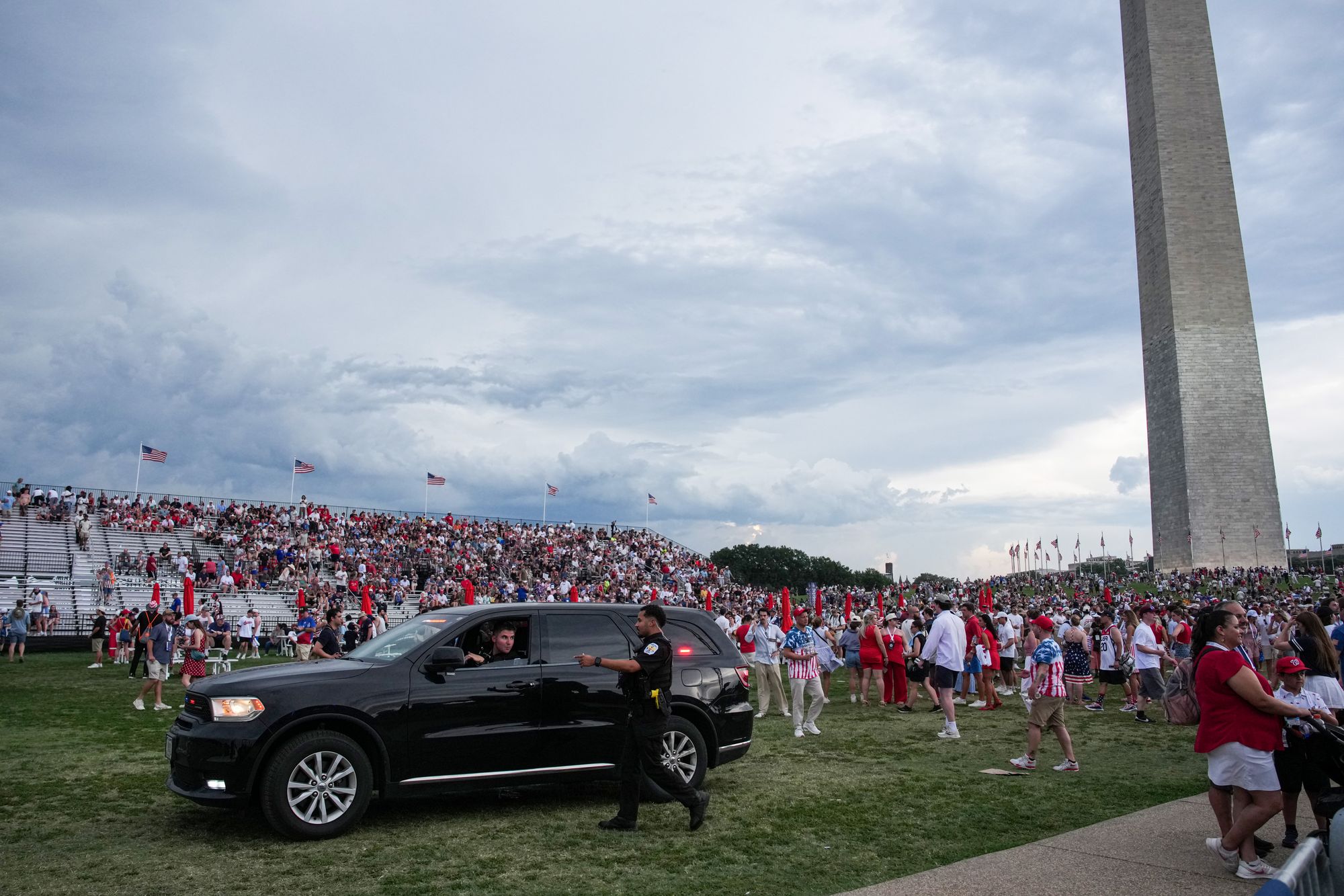 A White House official said that ‘all the entities involved’ had proposed canceling the celebration after the weather prompted a mass evacuation