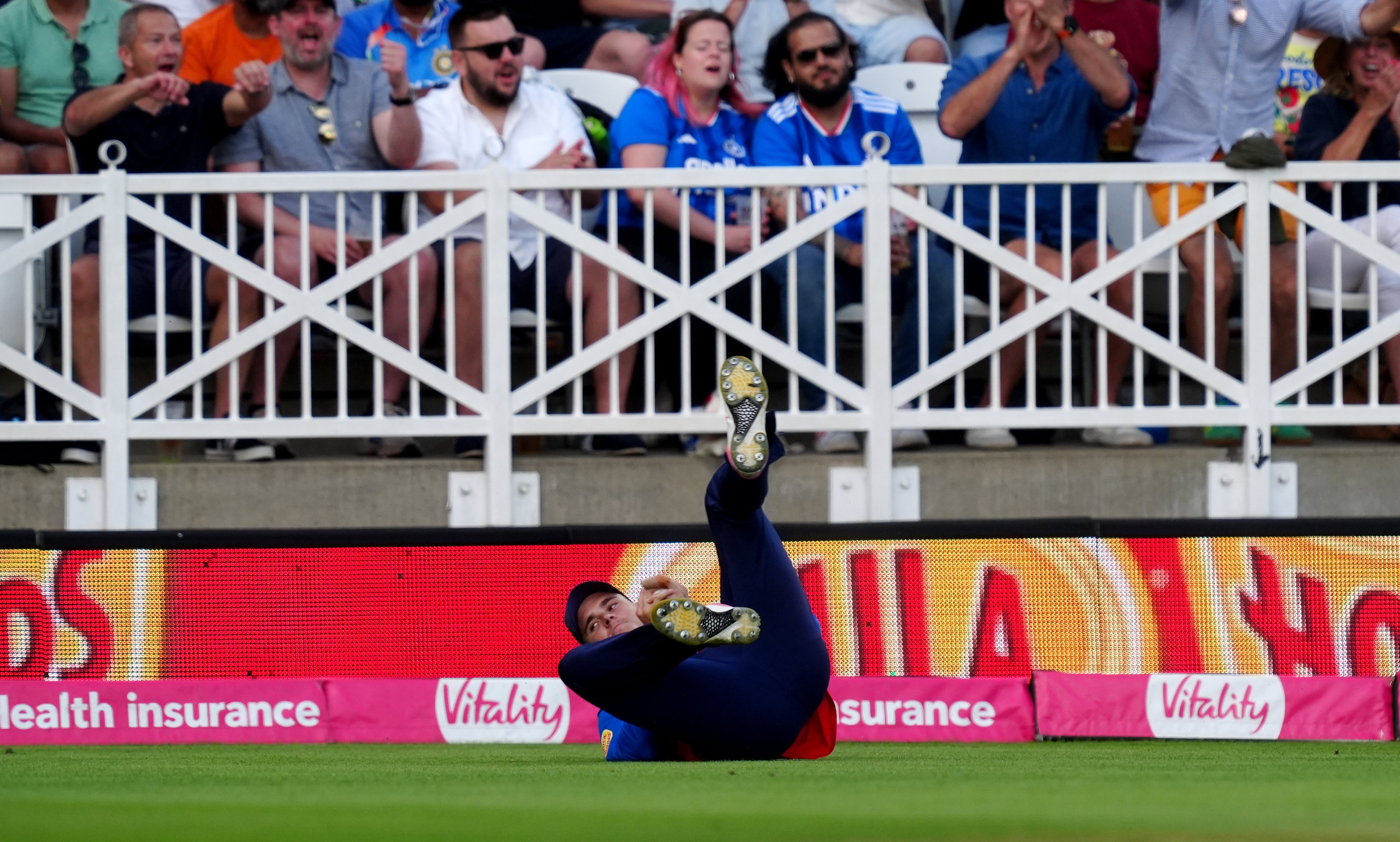 Jacob Bethell’s boundary catch accounted for Shreyas Iyer (David Davies/PA)