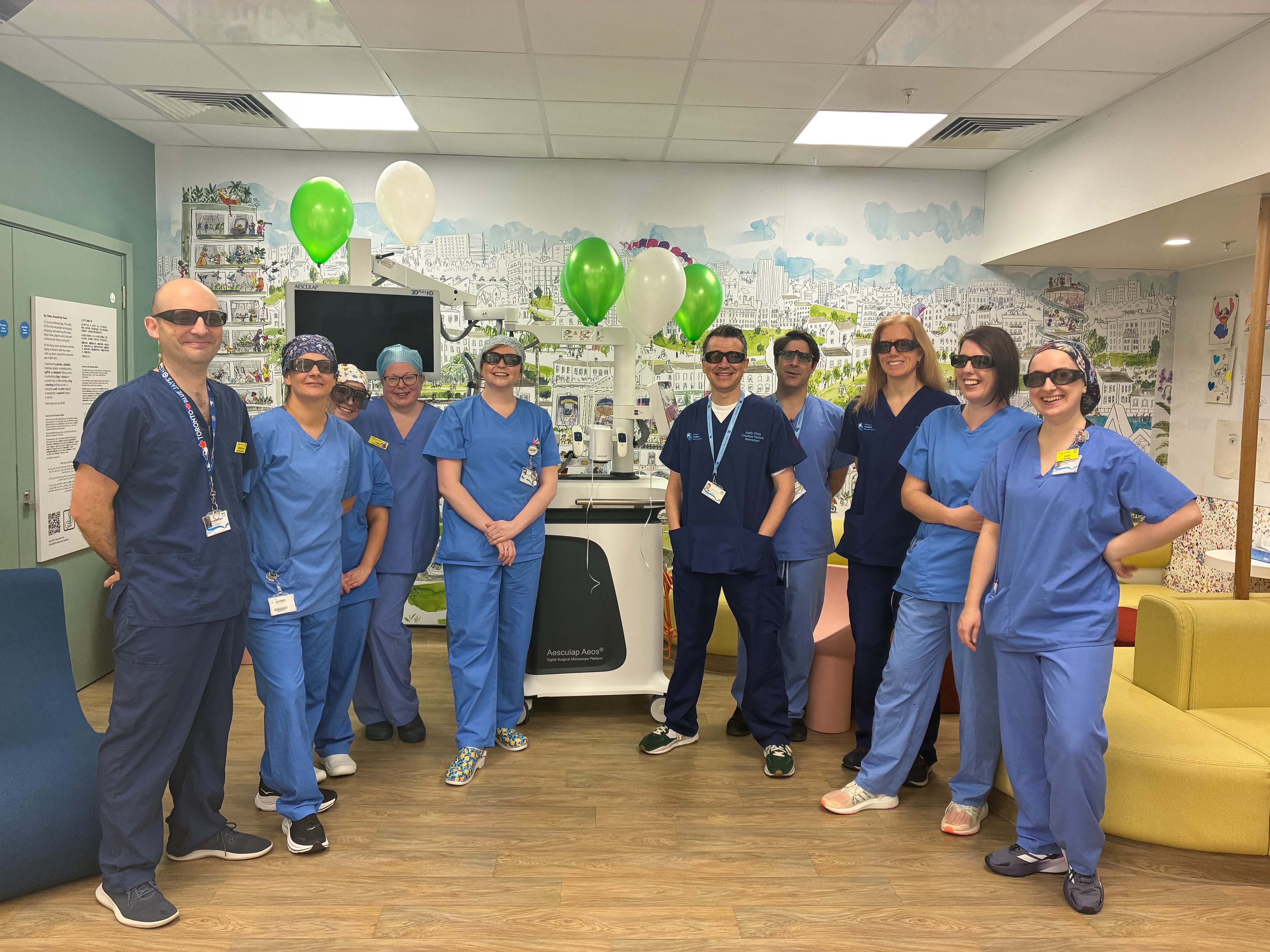 The surgical team with the 3D exoscope at the Royal Hospital for Children in Glasgow