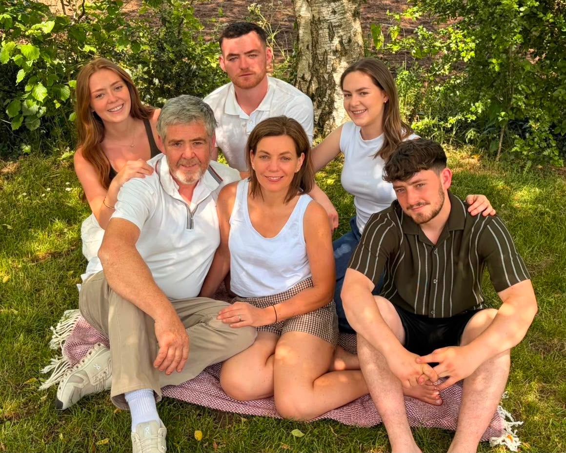 Jez Bridges, pictured with his four children and wife Kate