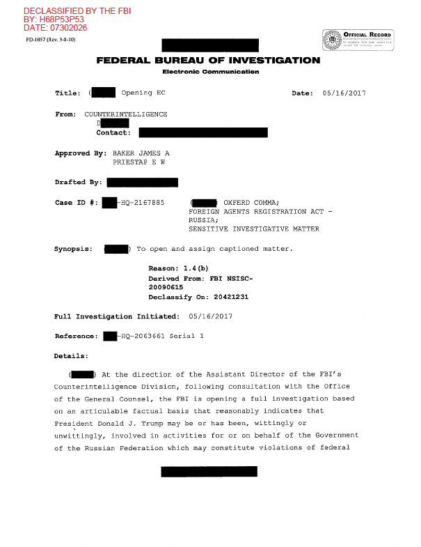 The FBI investigation was dropped in April of 2019