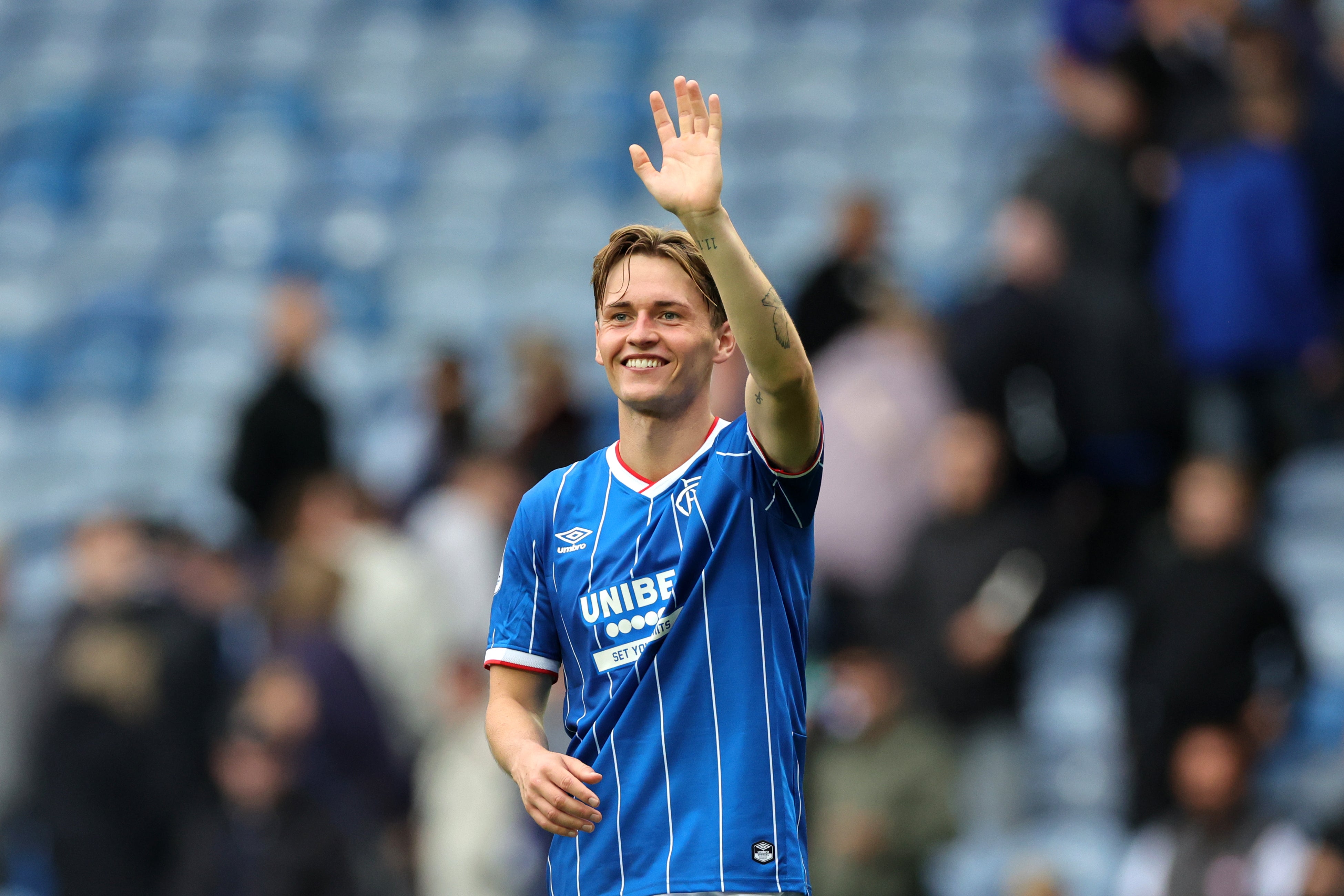 Rangers' James Penrice acknowledges the fans after victory over St Mirren