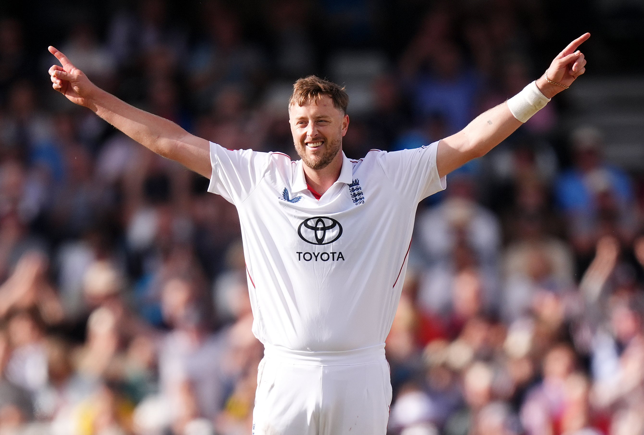 Ollie Robinson celebrates completing a five-wicket haul (Mike Egerton/PA)