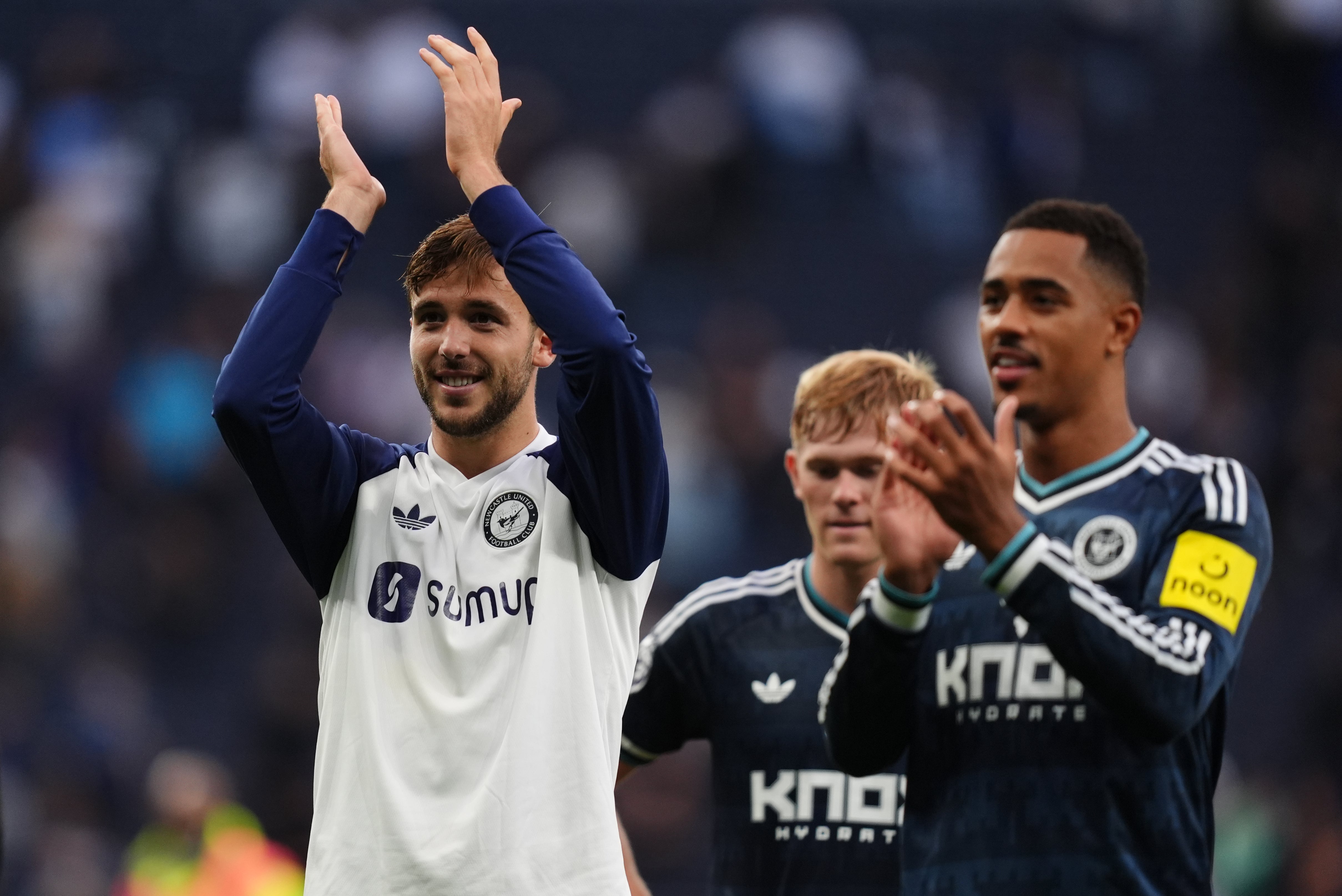 Nico Gonzalez applauds the visiting fans after the final whistle