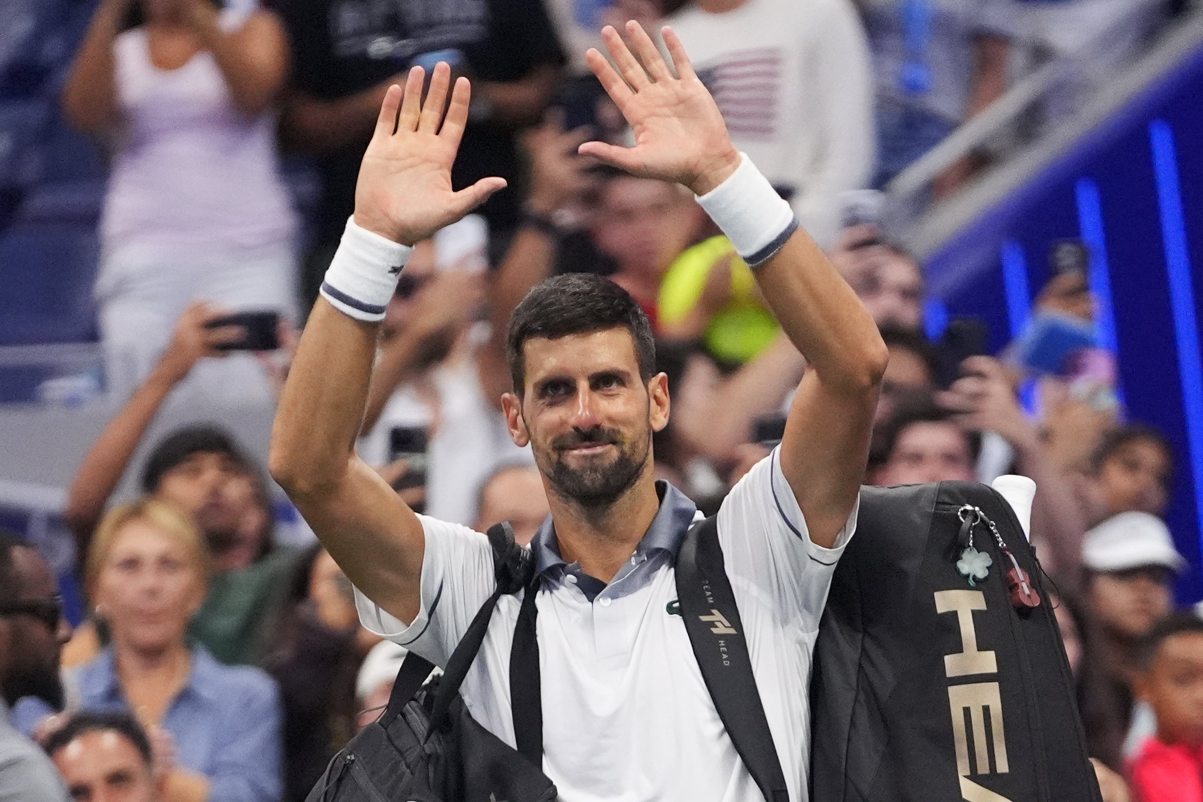 Novak Djokovic waves goodbye after his first-round exit (Frank Franklin II/AP)