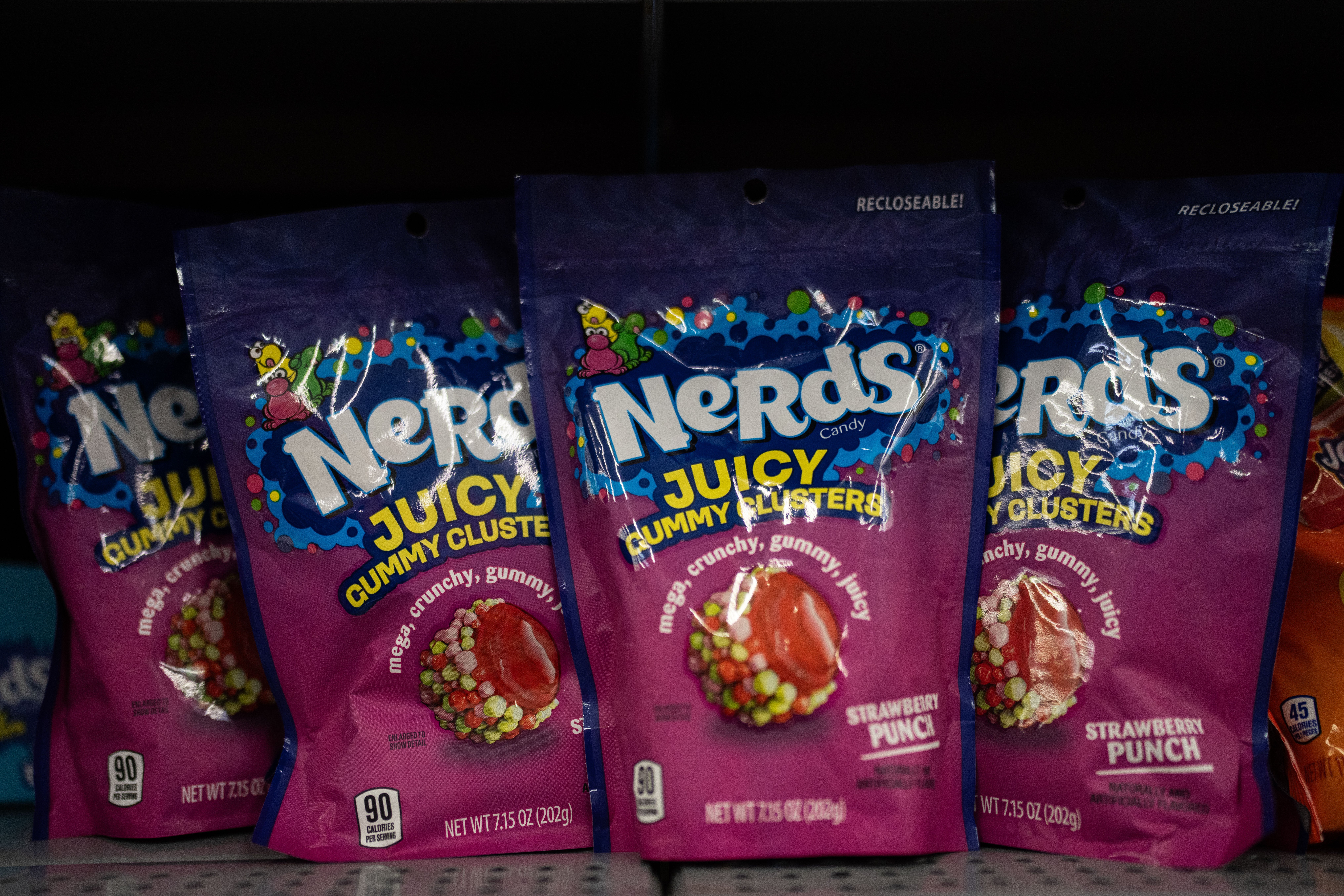 Packages of Nerds Gummy Clusters are on display at a store in La Habra