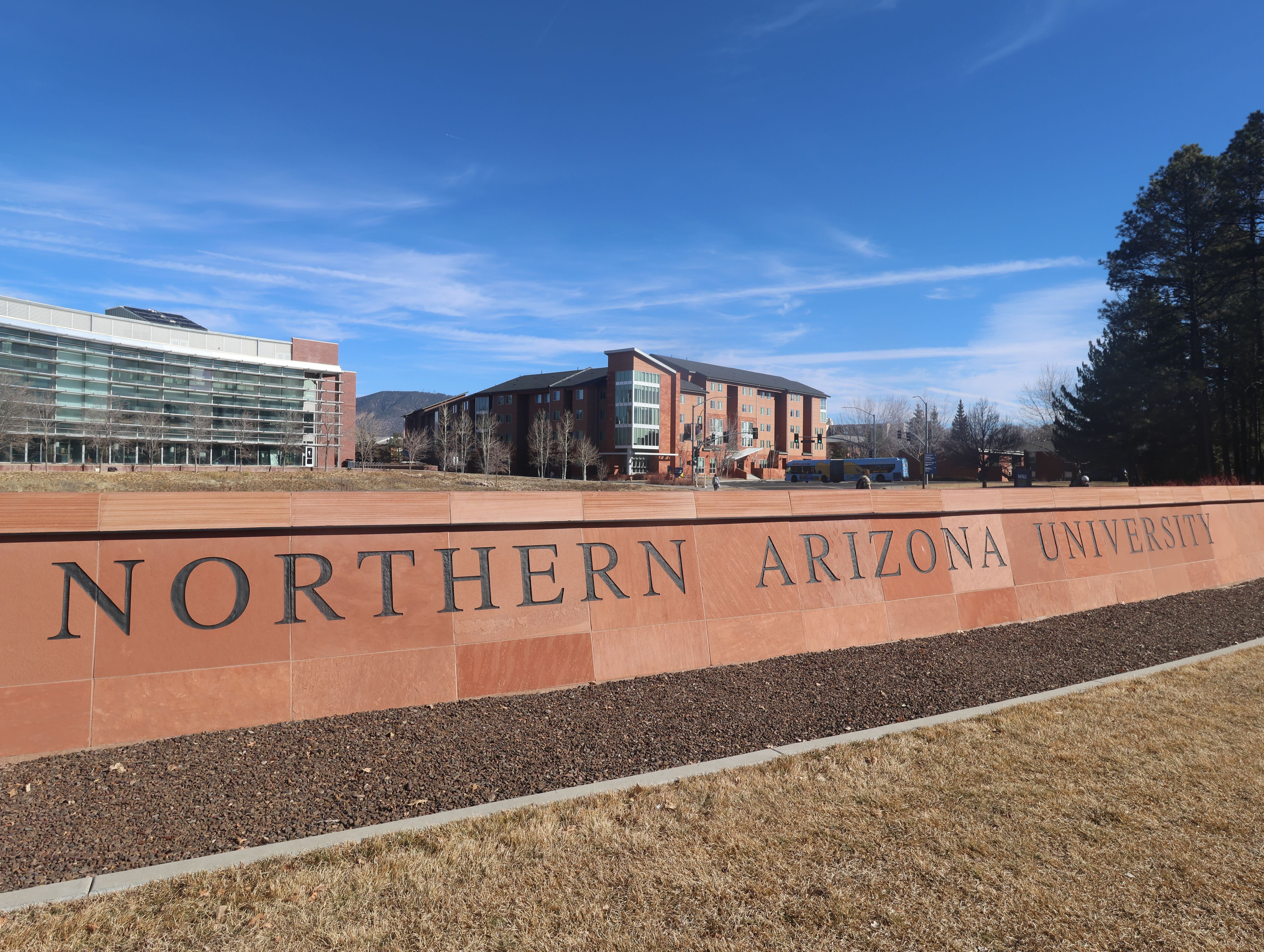 A sign is displayed for the Northern Arizona University campus in Flagstaff, Ariz., Feb. 2, 2026. (AP Photo/Cheyanne Mumphrey, File)