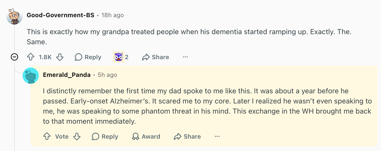 ‘I distinctly remember the first time my dad spoke to me like this. It was about a year before he passed,’ wrote Emerald_Panda