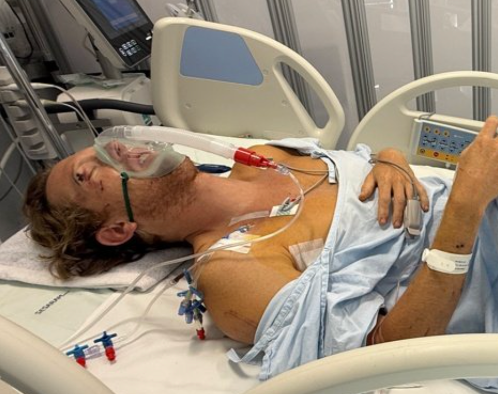 Shrock was left needing spinal surgery after falling 200 feet from a cliff. This image was shared by his family as part of a GoFundMe campaign launched to raise money for him