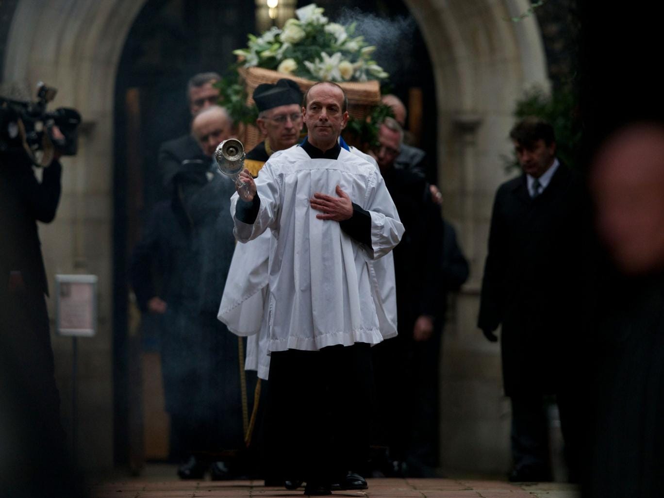 Last rites: The funeral of Bruce Reynolds in London on Wednesday