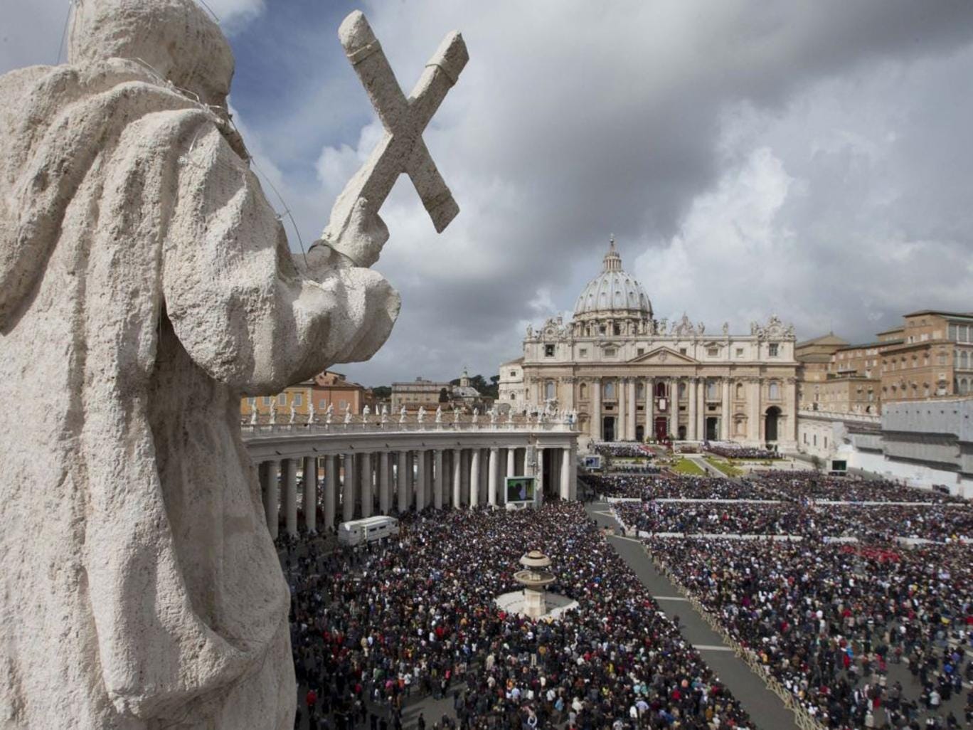 People crowd St. Peter's Square at the Vatica