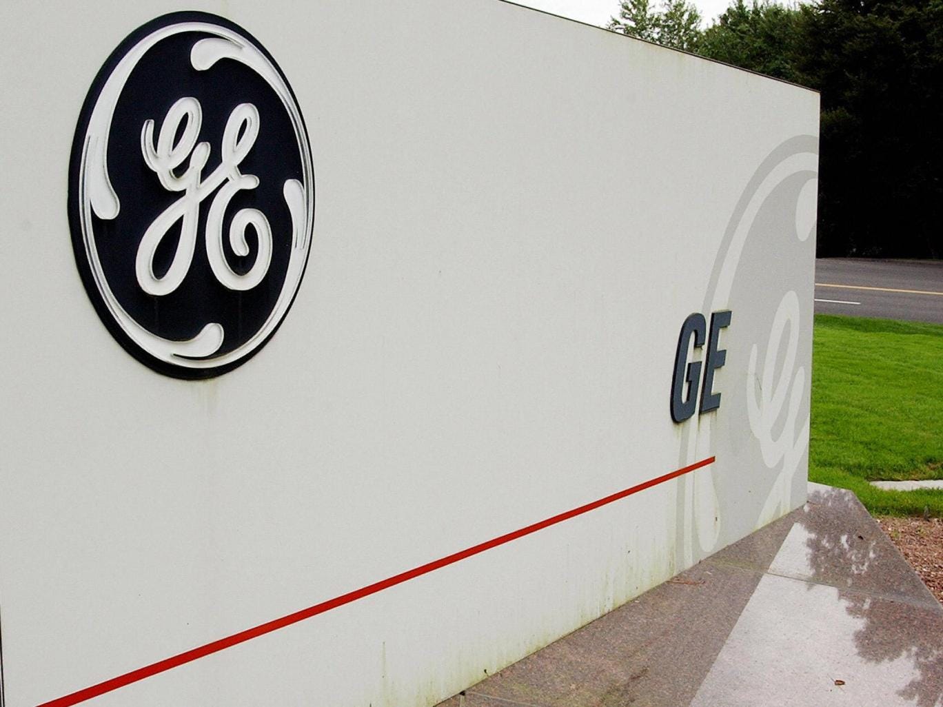 A sign outside the corporate headquarters of the General Electric company, in Fairfield, Connecticut