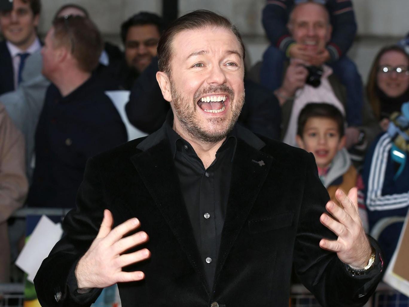 Ricky Gervais at a screening of "The Muppets Most Wanted" 