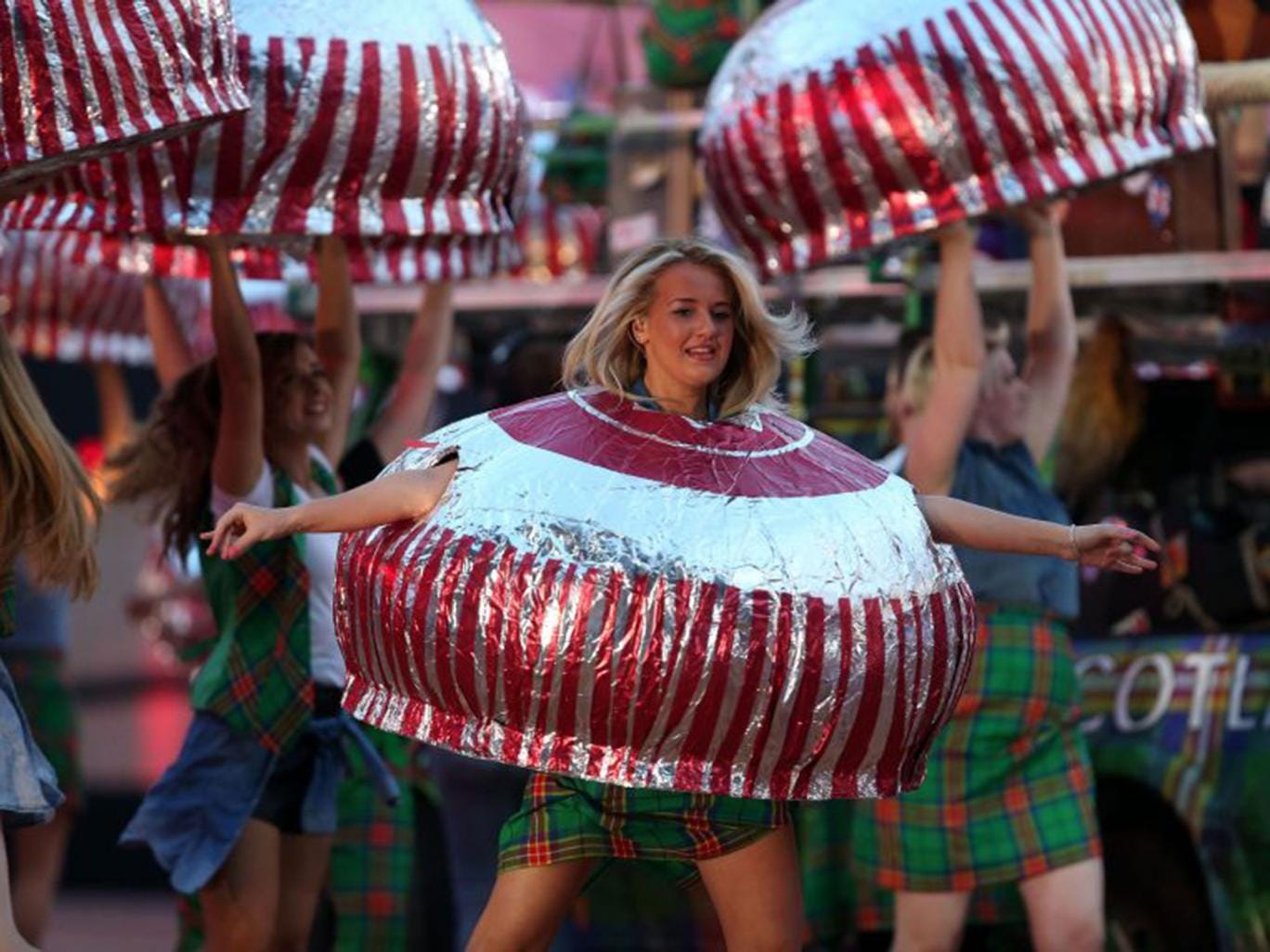 Performers dressed as the famous Tunnock's Teacakes