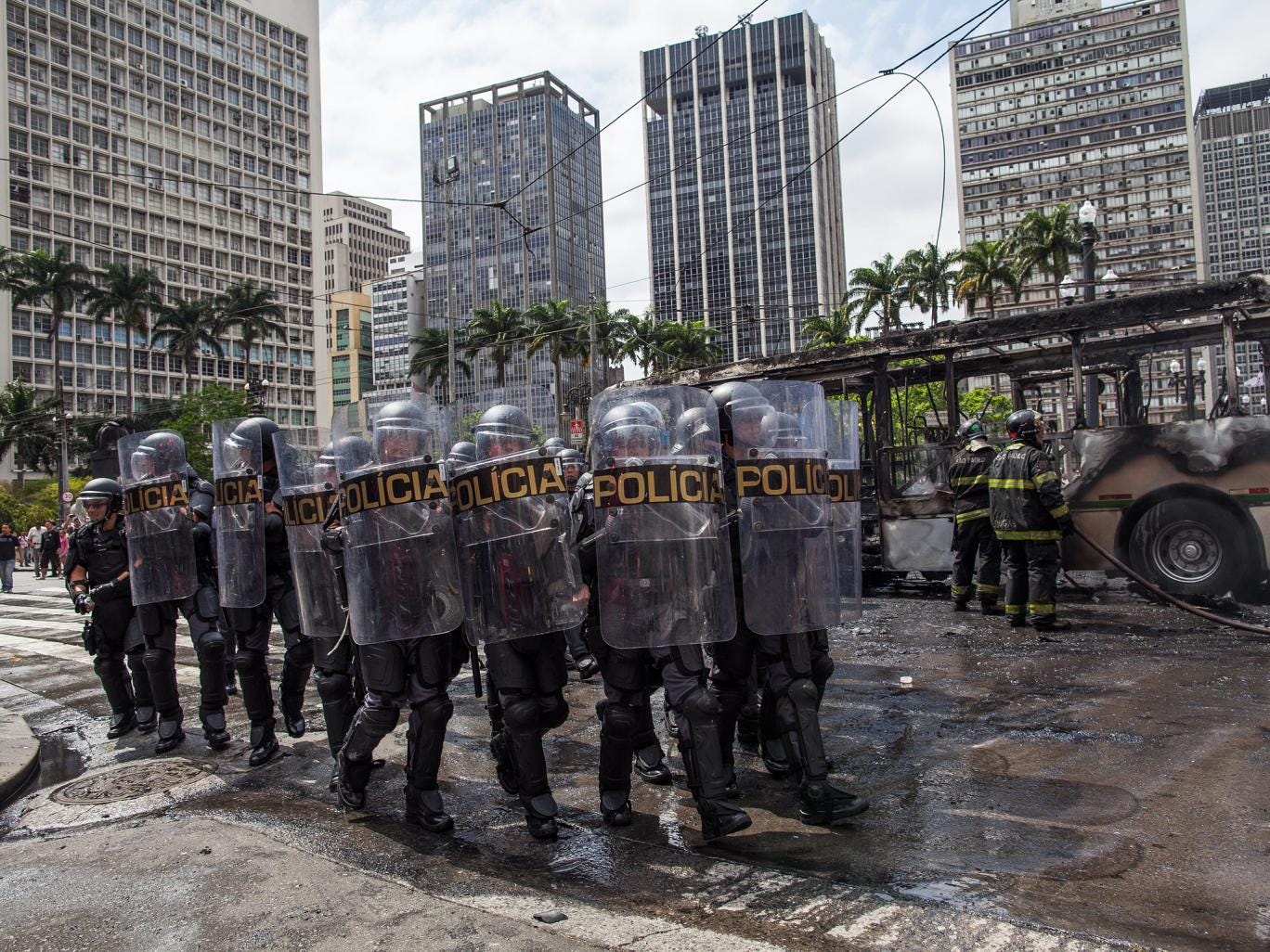 Police at a São Paulo protest. Ms Silva wants to reform Brazilian politics from the ground up