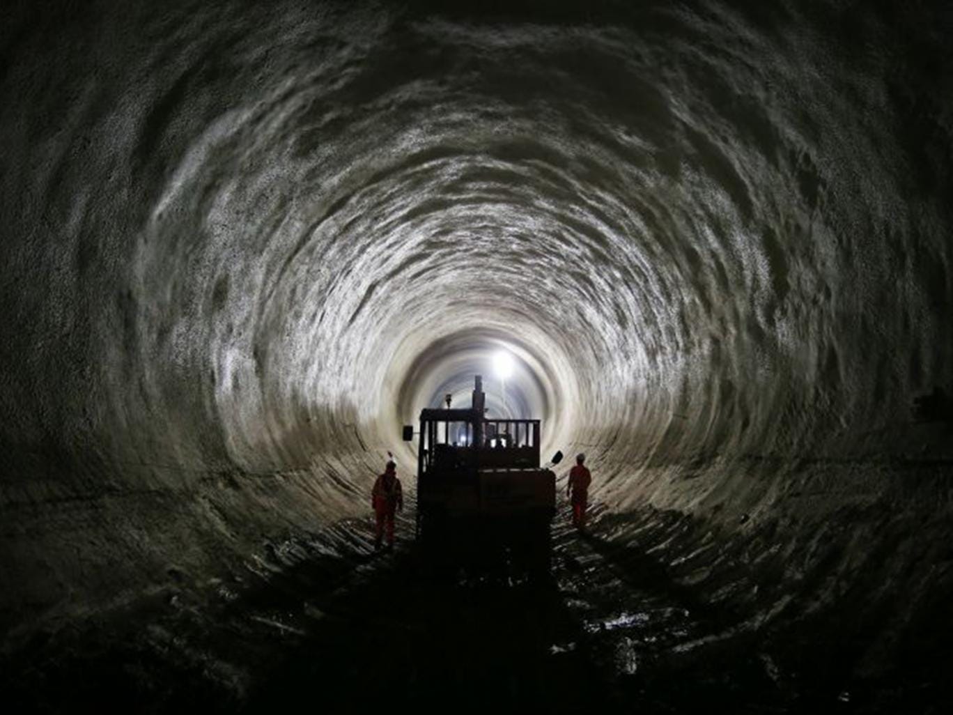 Workers in an uncompleted tunnel near Bond Street