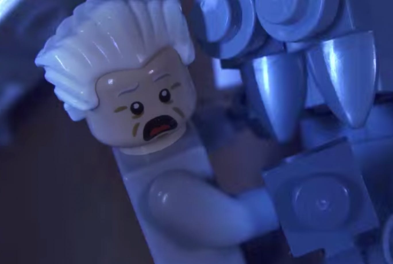 A still from the Lego remake of Back to the Future's most iconic scene