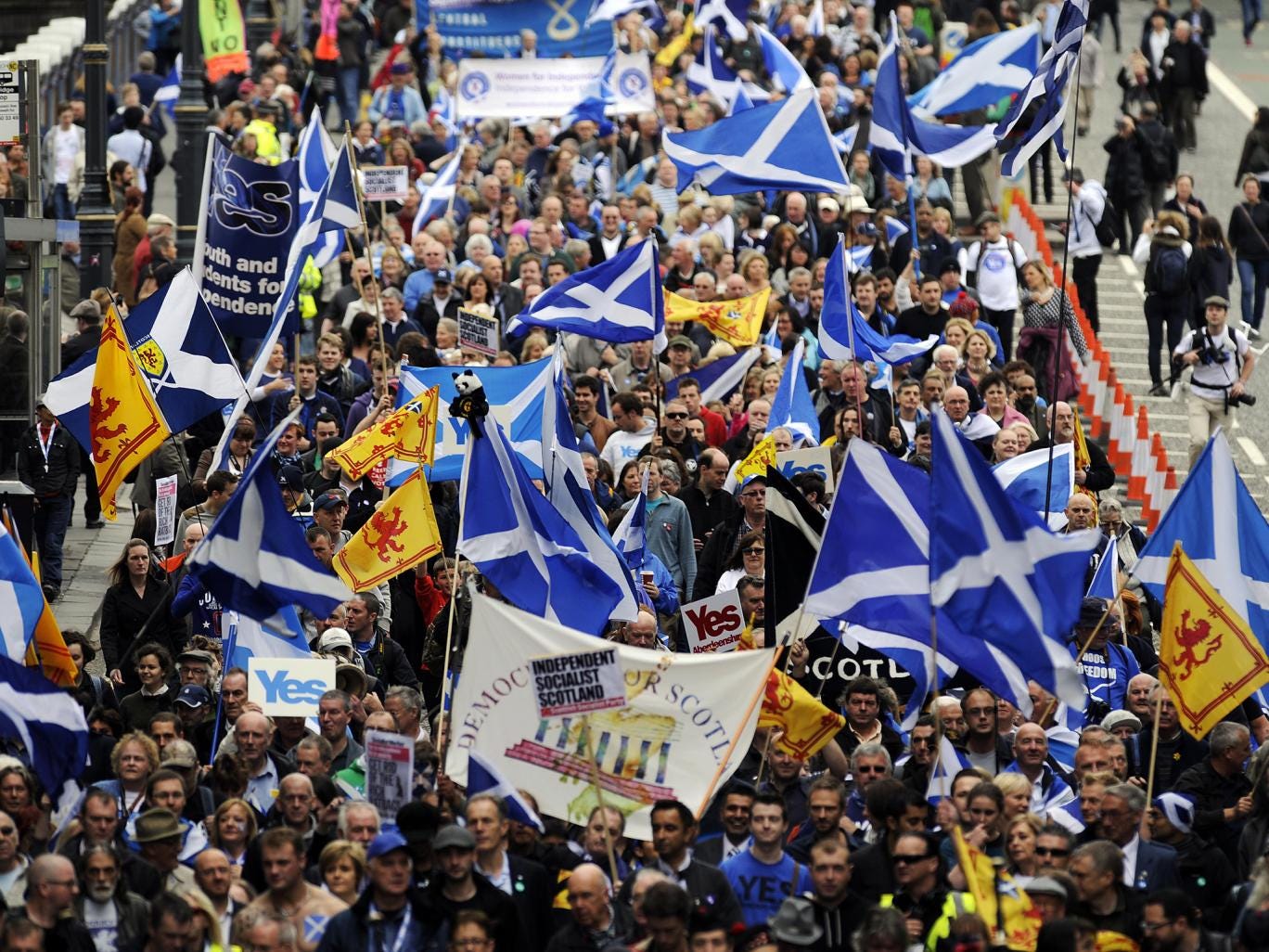 Supporters of a Yes vote in the Scottish independence referendum in Edinburgh in September 2013.