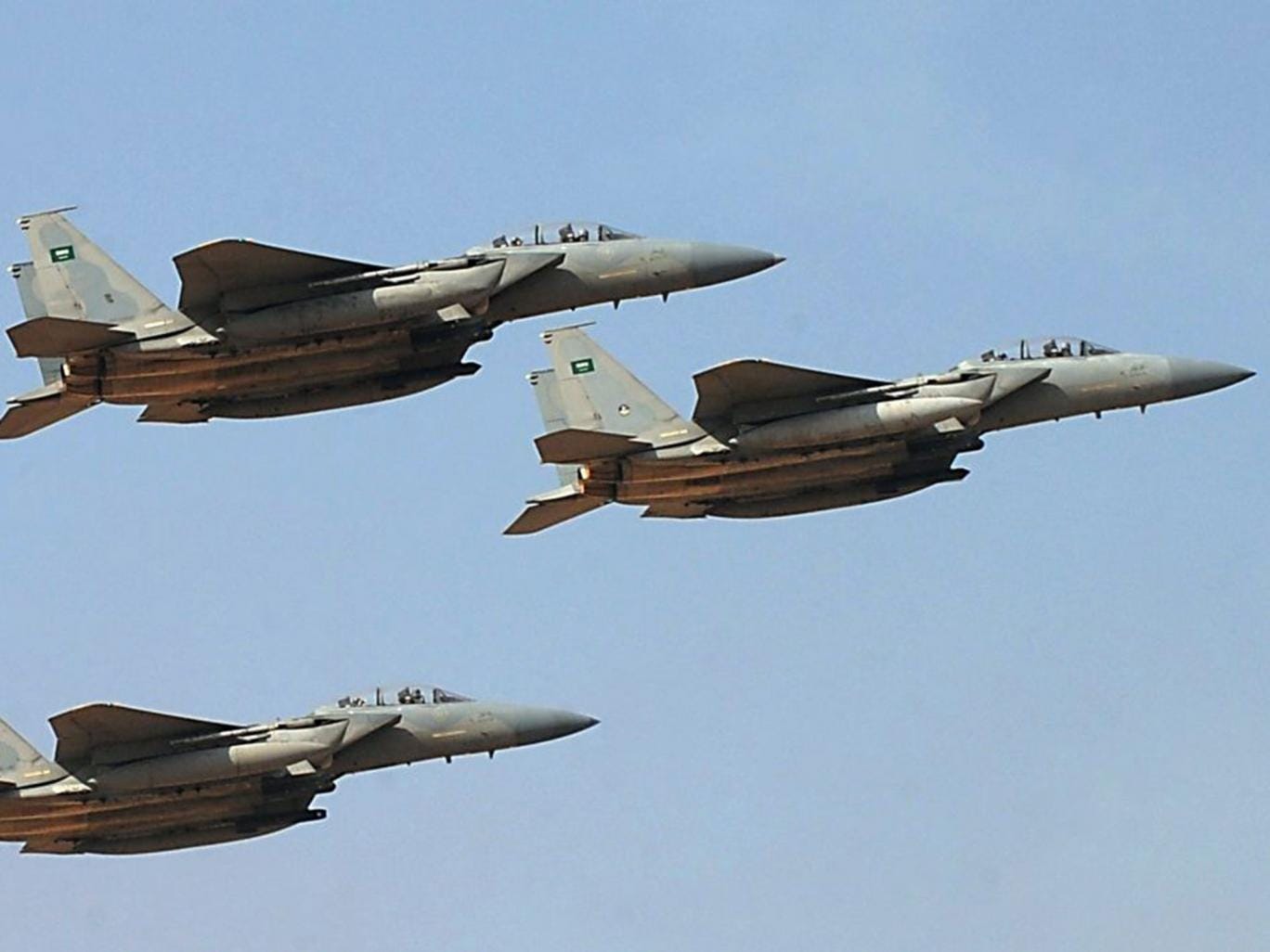 A file picture taken on January 1, 2013 shows jet fighters of the Saudi Royal air force performing during the graduation ceremony of the 83rd batch of King Faisal Air Academy (KFAA) students at the Riyadh military airport