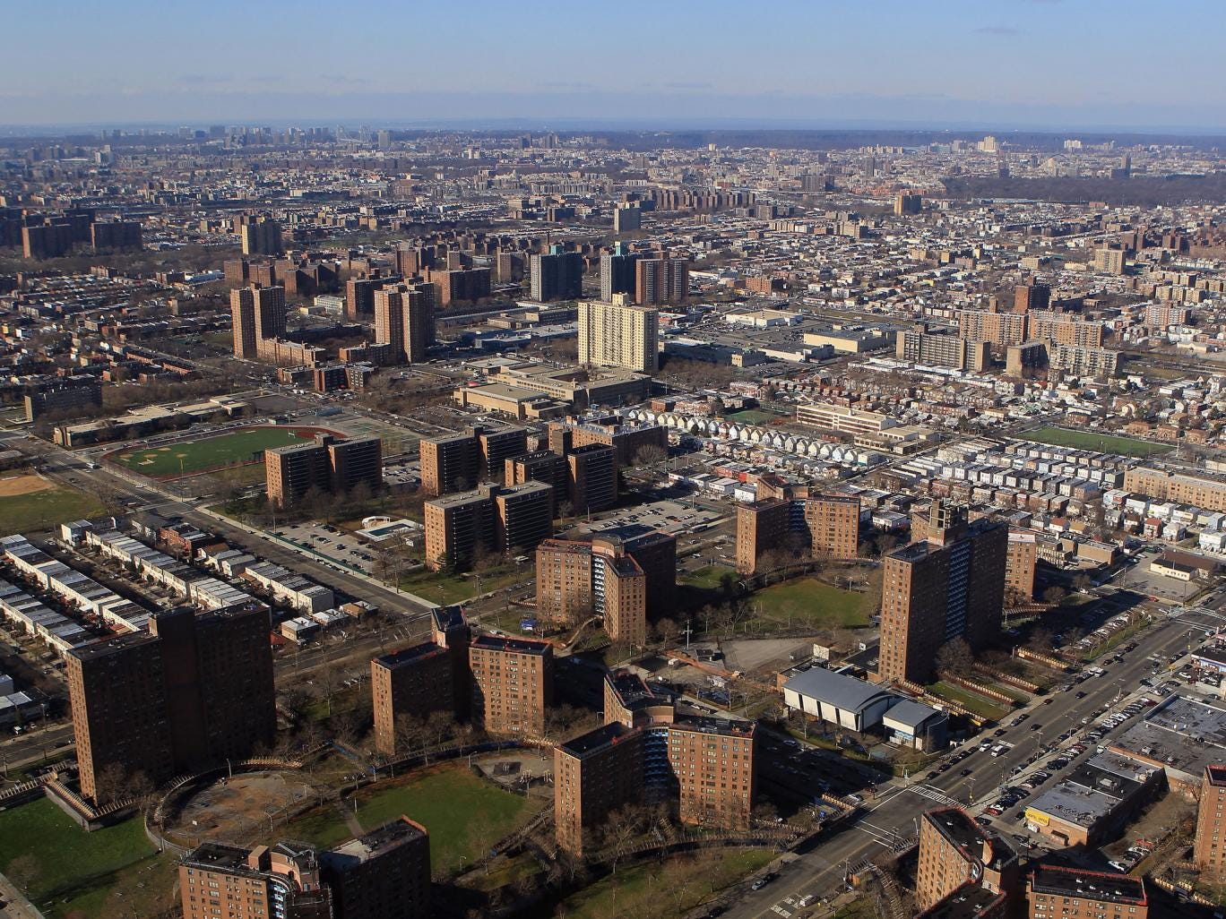A scenic view of the Bronx photographed from an airplane on December 8, 2010 in New York City.