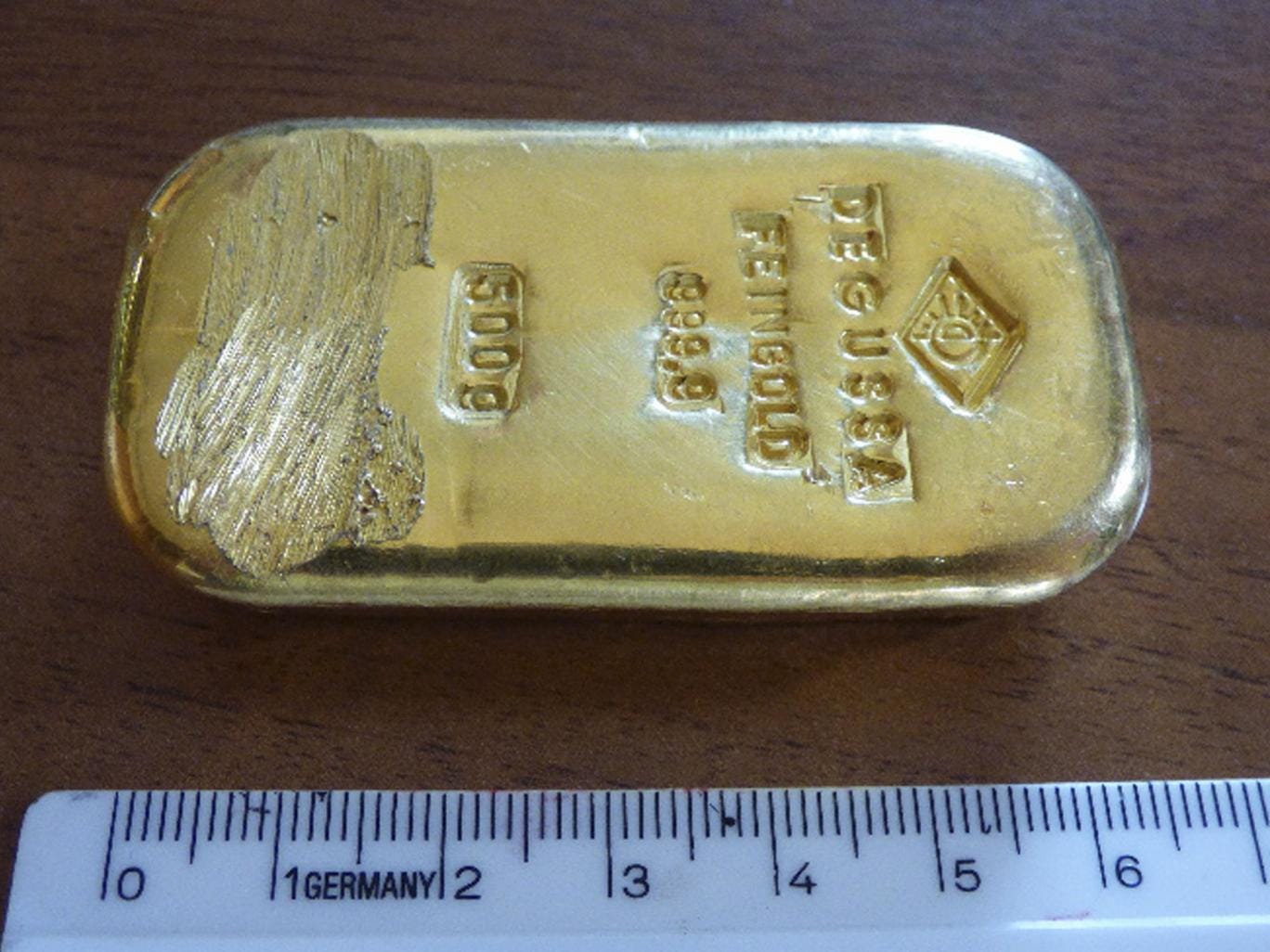 The gold bar that was found by a teenager when swimming in a lake near Berchtesgaden