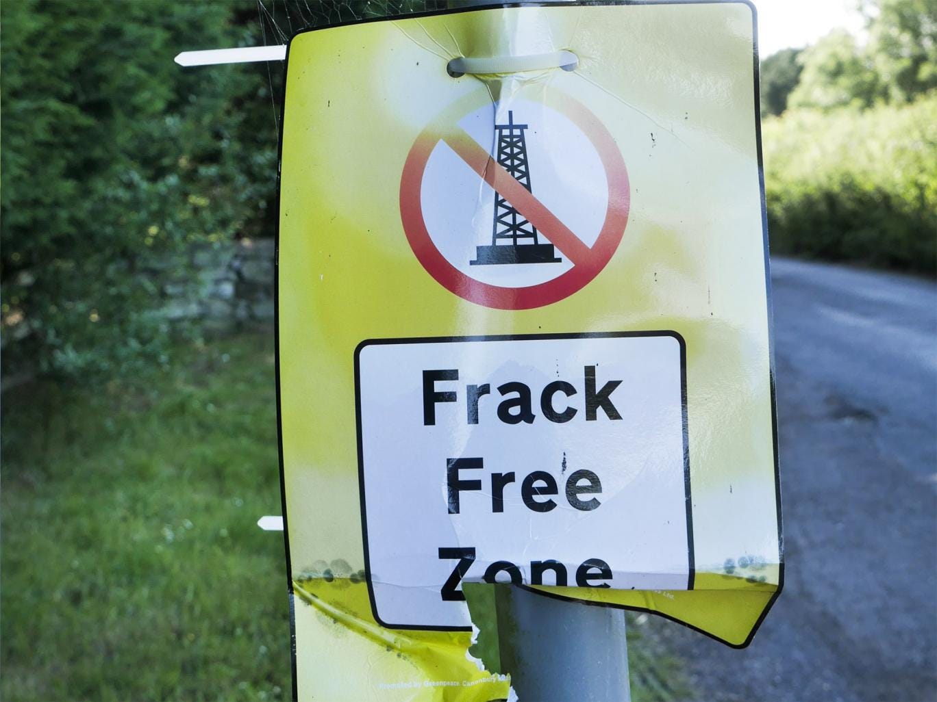 A protest poster at a proposed fracking site at Kirby Misperton, Ryedale, North Yorkshire 