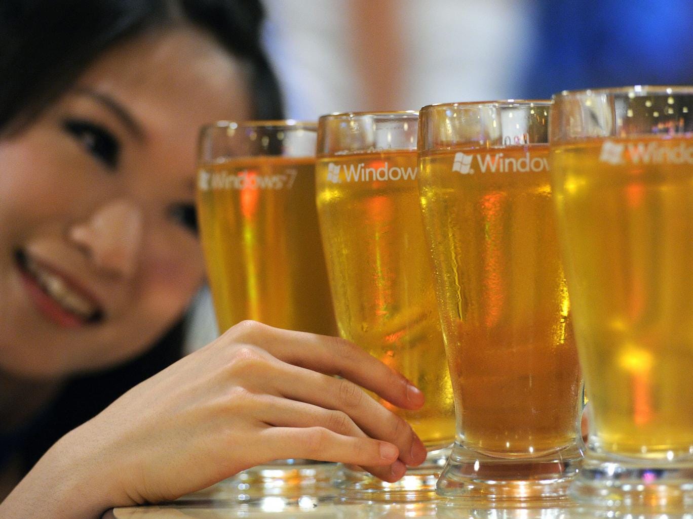 Glasses of beer at a restaurant promotion in Taipei, Taiwan