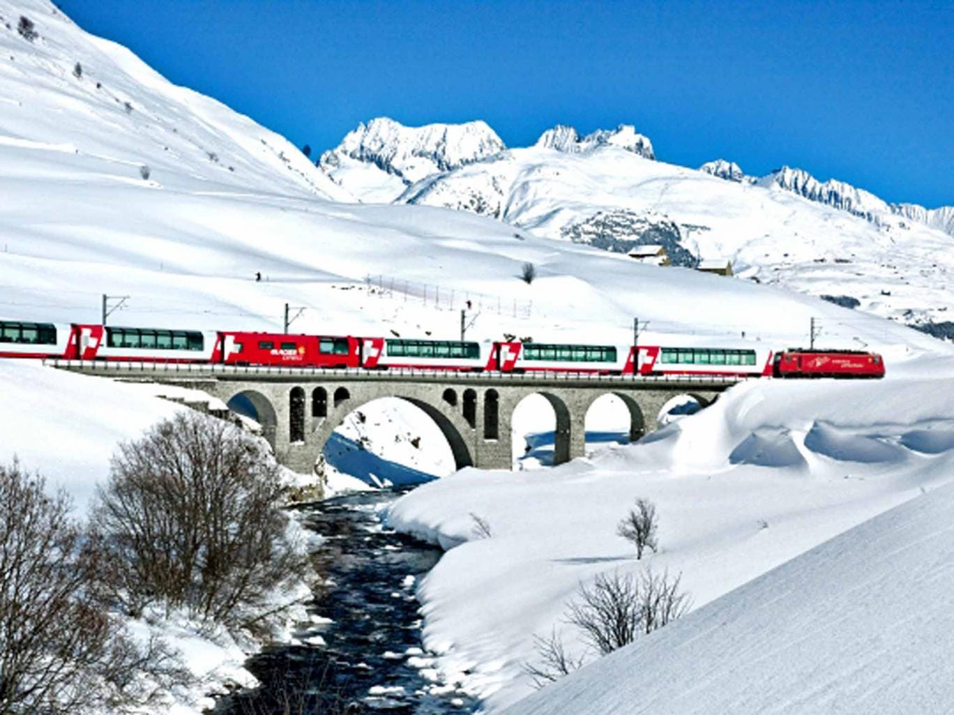 Breathtaking Swiss rail routes include the Glacier Express  from Zermatt to St Moritz or Davos