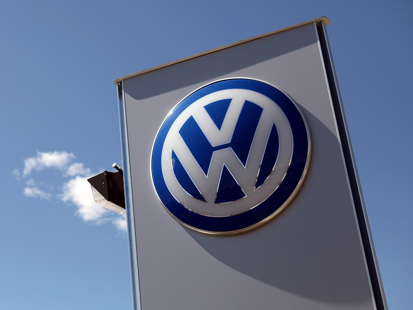  A logo is displayed on a sign in front of a Volkswagen dealership on March 28, 2011 in San Rafael, California