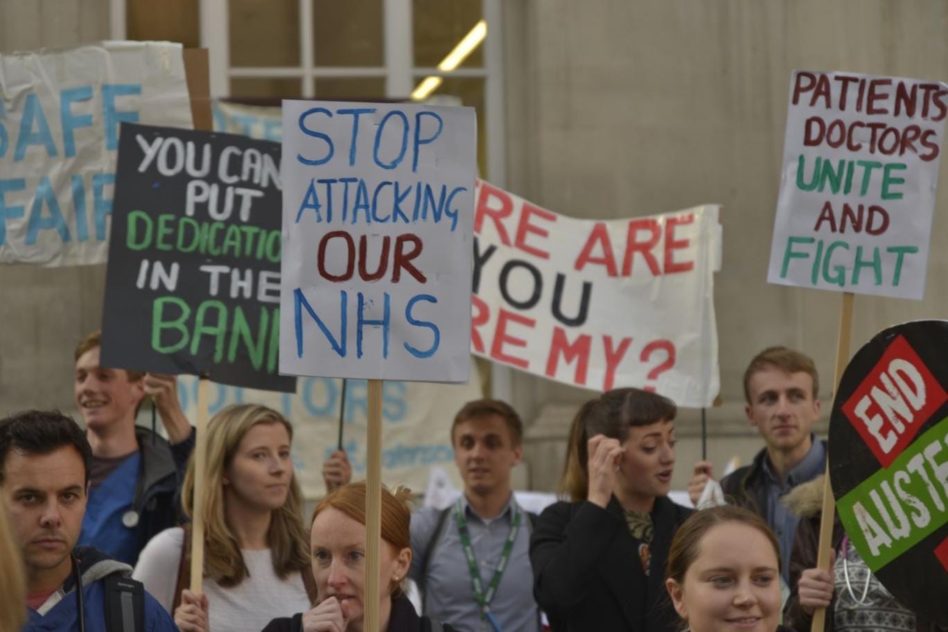 Junior and student doctors demonstrating against new NHS contracts 