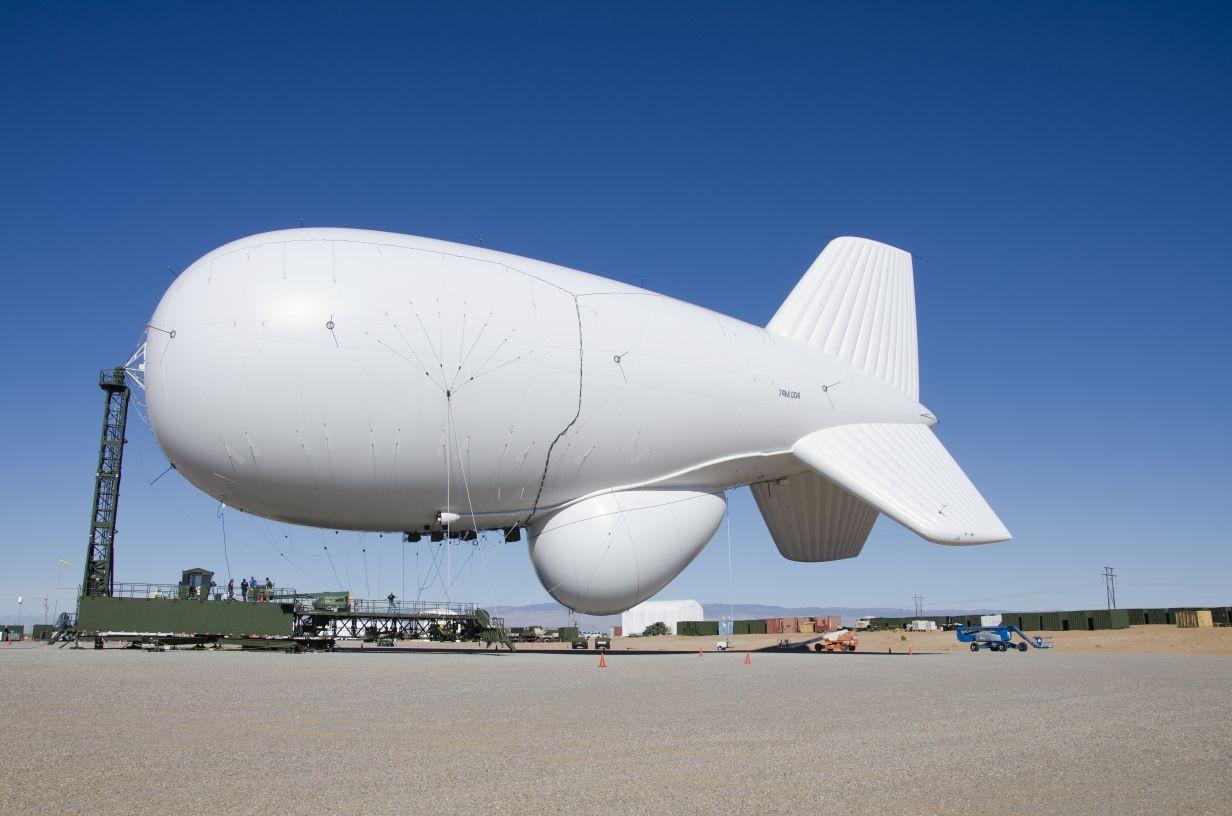 A JLENS blimp, the same kind as the one which broke free from its tether in Maryland