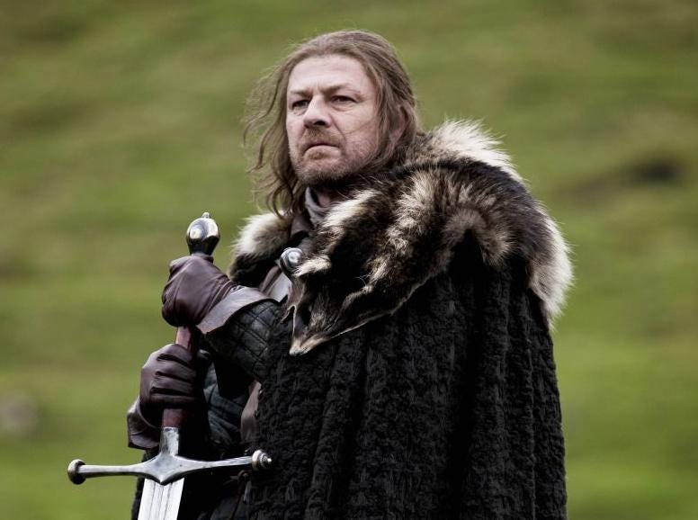 Sean Bean as Ned Stark in Game of Thrones