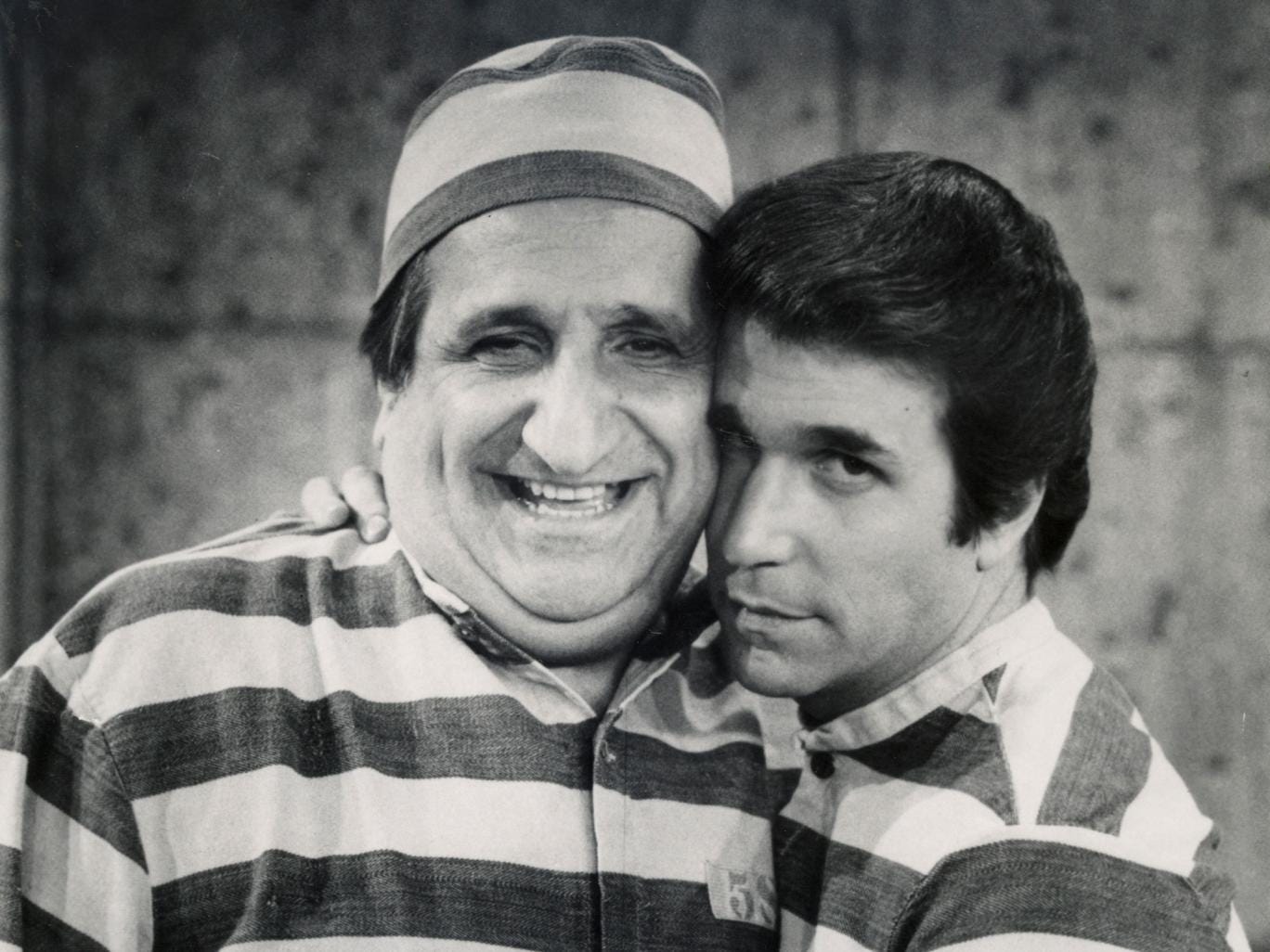 Molinaro, left, and Henry Winkler as The Fonz in 1981 in an episode of ‘Happy Days’ 