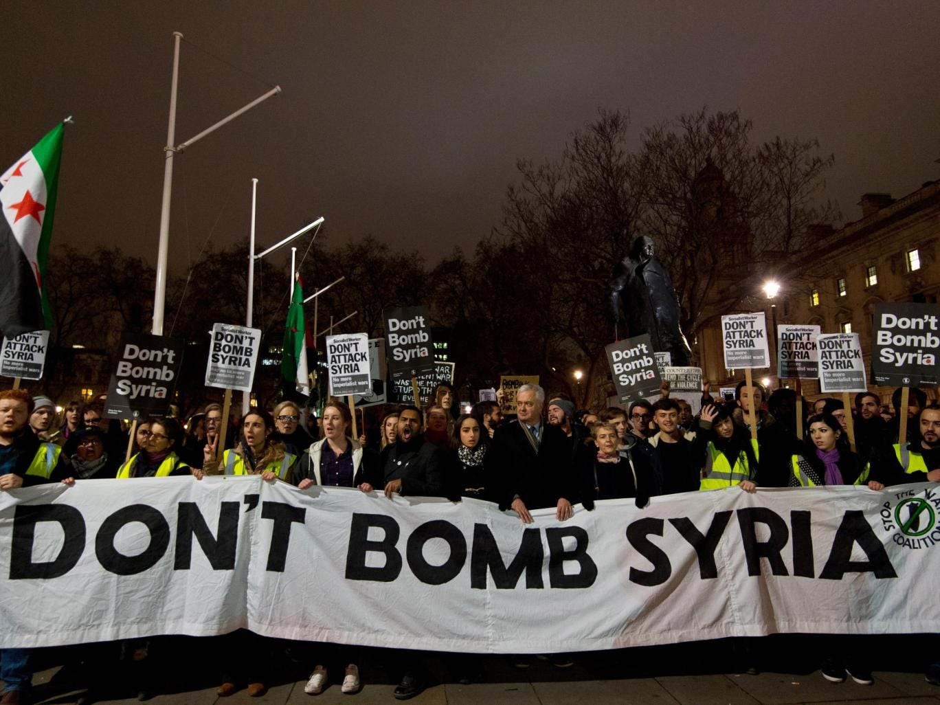 Thousands attended an emergency demonstration on Tuesday evening against David Cameron’s proposed air strikes in Syria. 