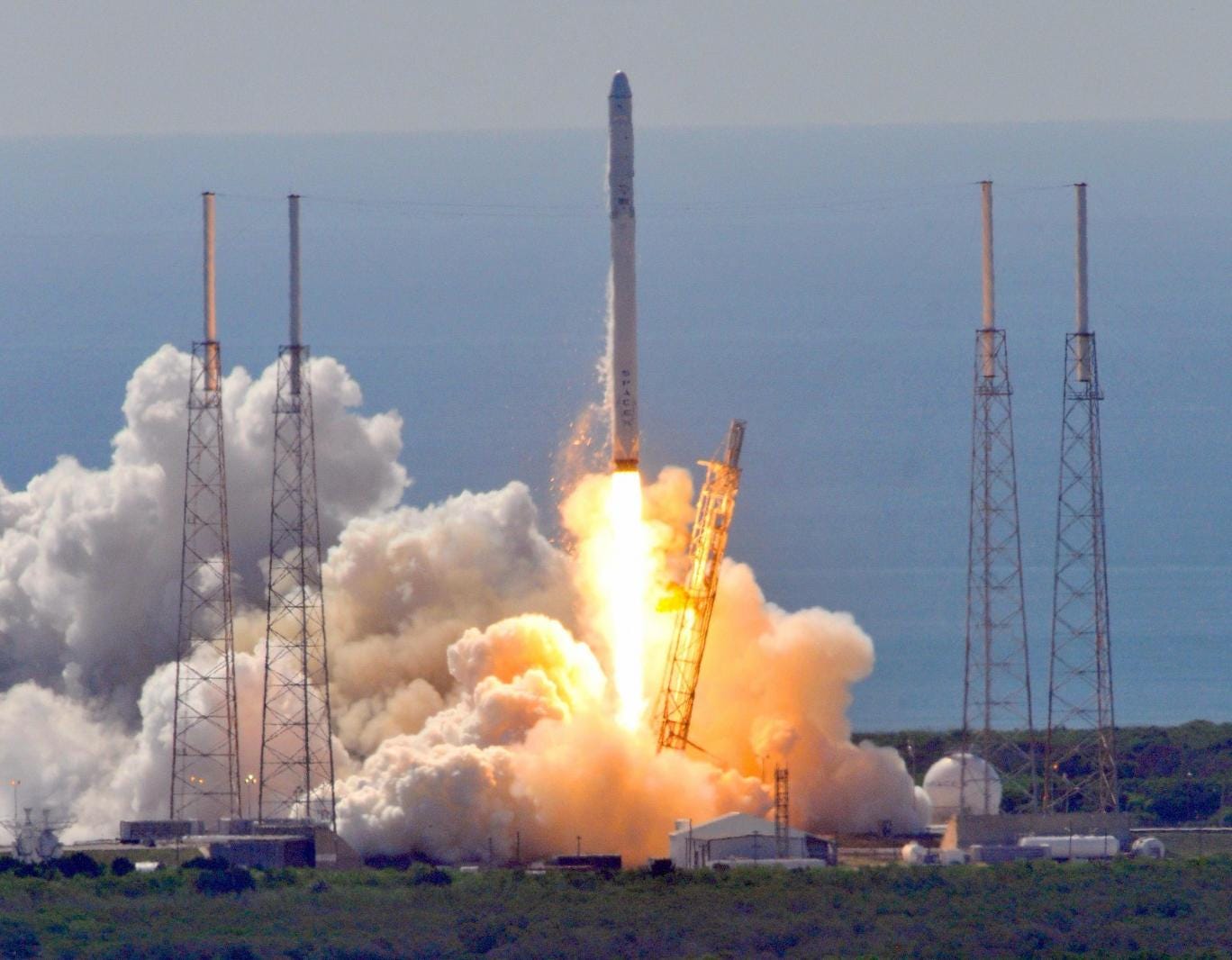 The SpaceX Falcon 9 rocket takes off, shortly before it blew up in June 2015