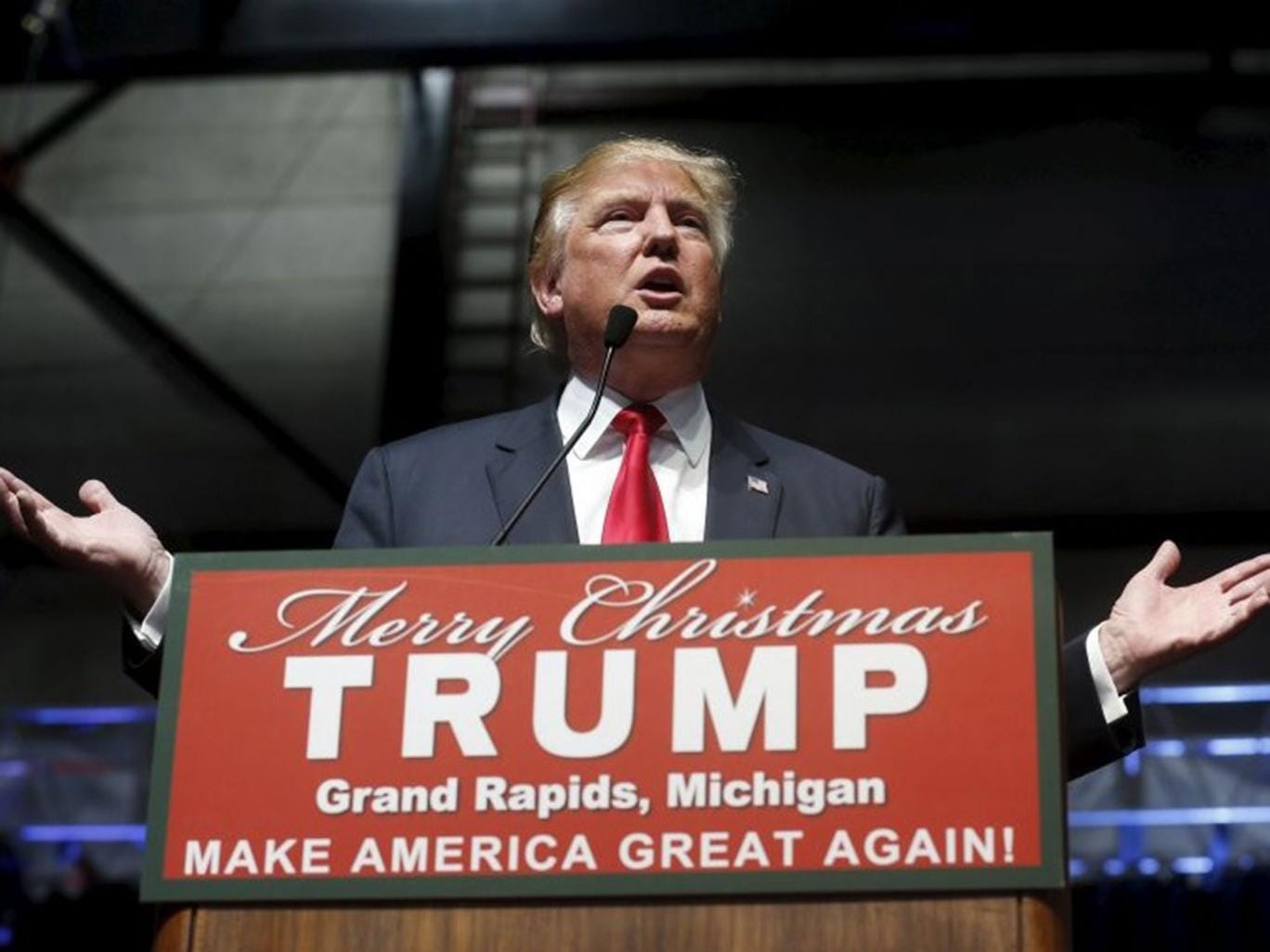 Donald Trump addressing a rally in Grand Rapids, Michigan, on December 21