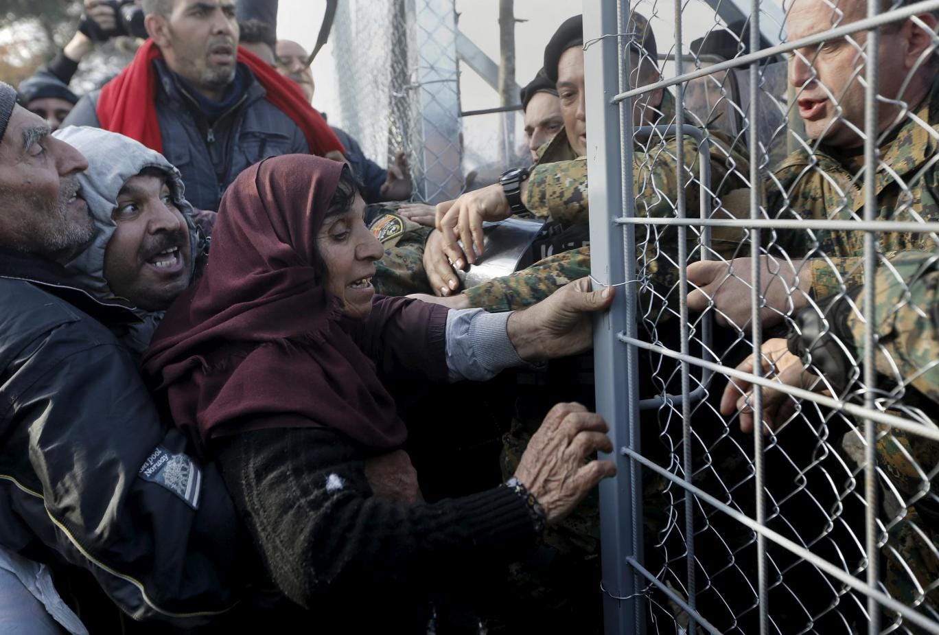 Syrian refugees at the Macedonian border