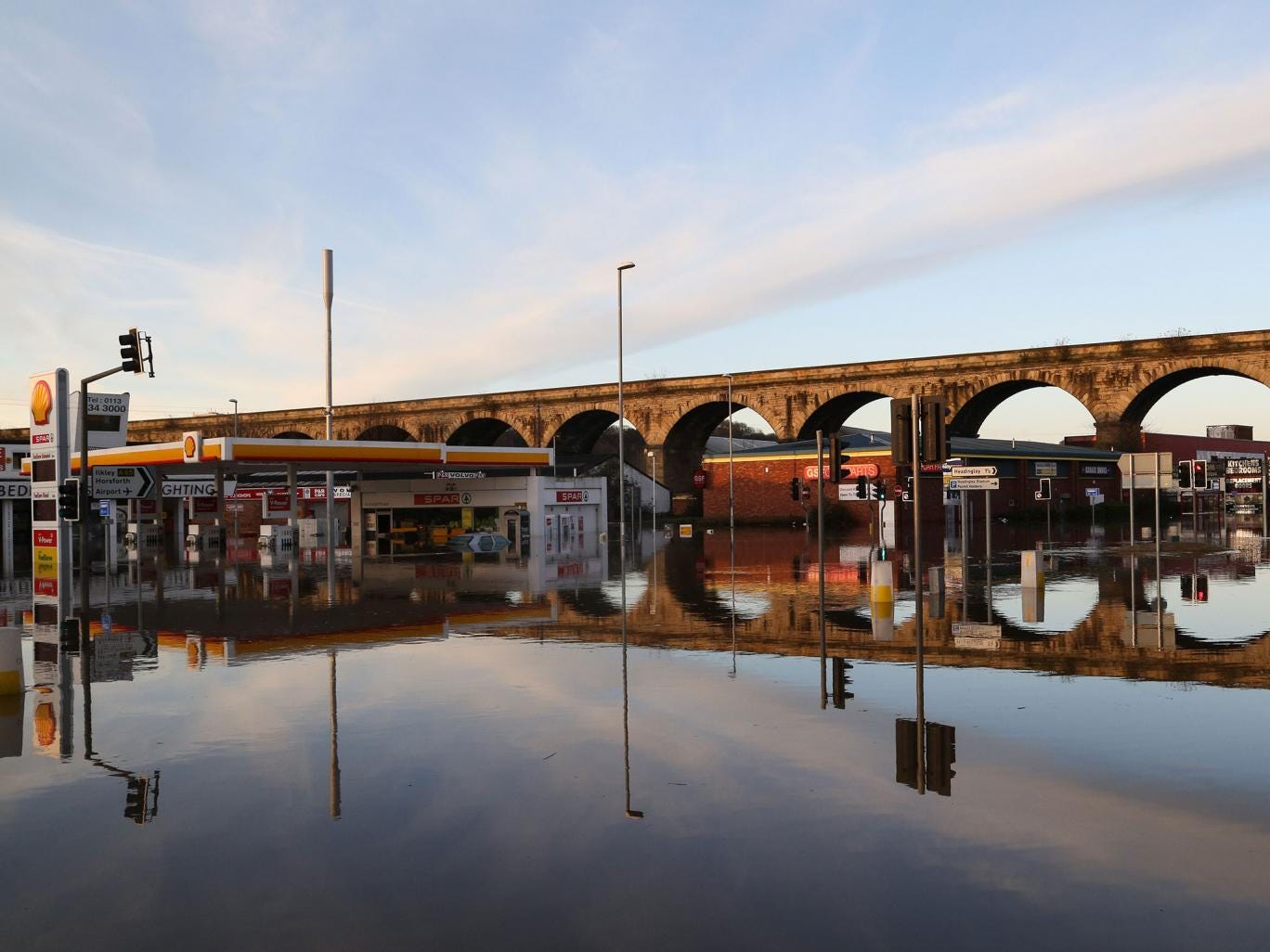 Widespread flooding across northern Britain affected areas including Kirkstall Road in Leeds
