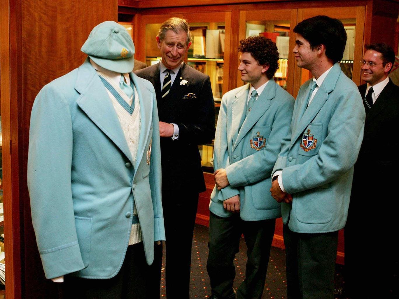 Prince Charles with pupils at Geelong Grammar, which he attended aged 17