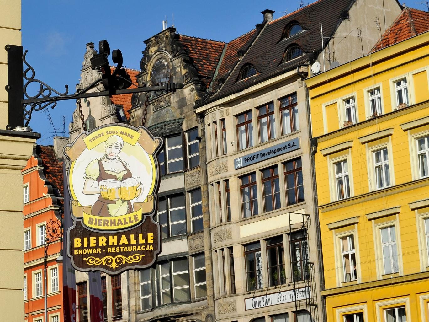 Sign of the times: Wroclaw’s German antecedents are still evident in this sign for a Bavarian-style beer hall