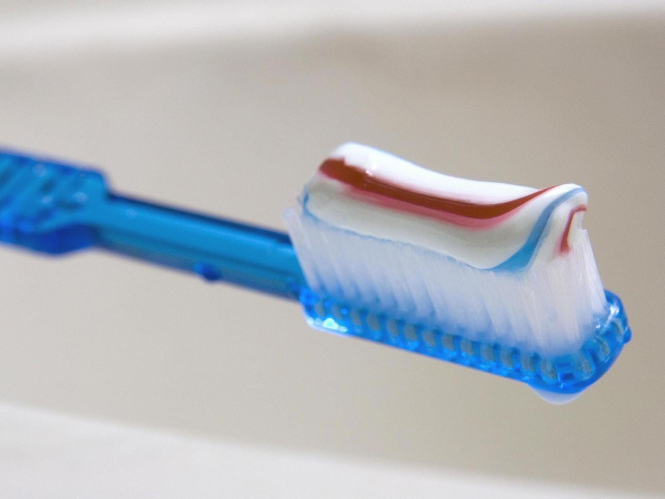 Toothpaste on a toothbrush